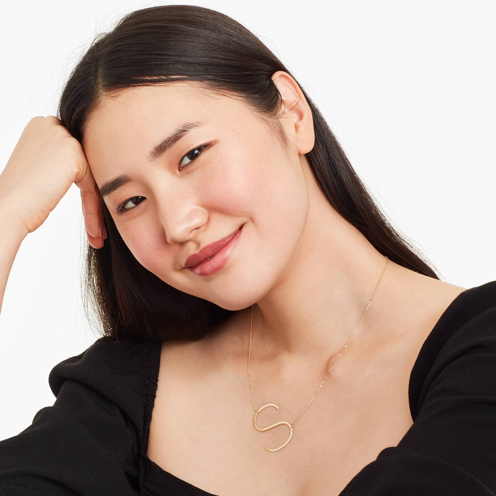 14K Yellow Gold Large Initial S Necklace