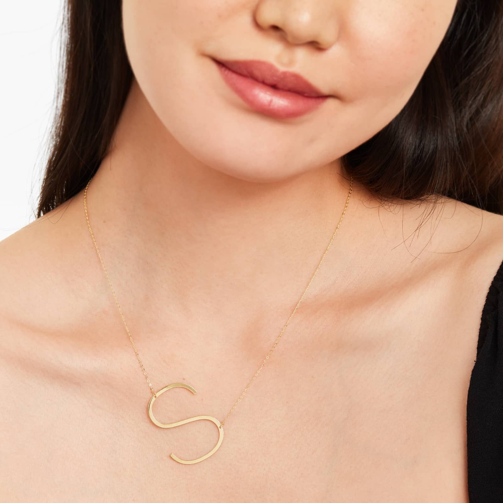 14K Yellow Gold Large Initial S Necklace