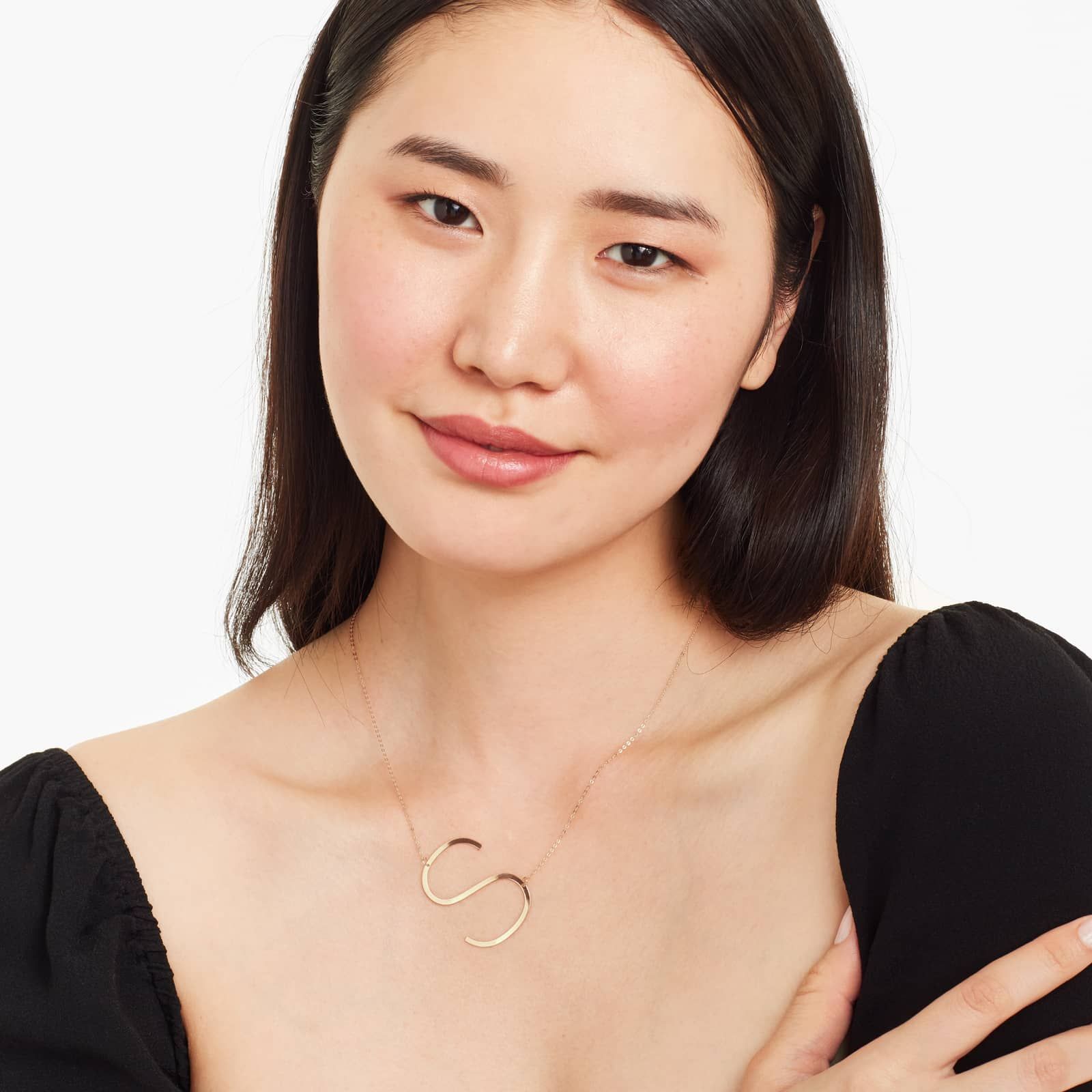 14K Yellow Gold Large Initial S Necklace