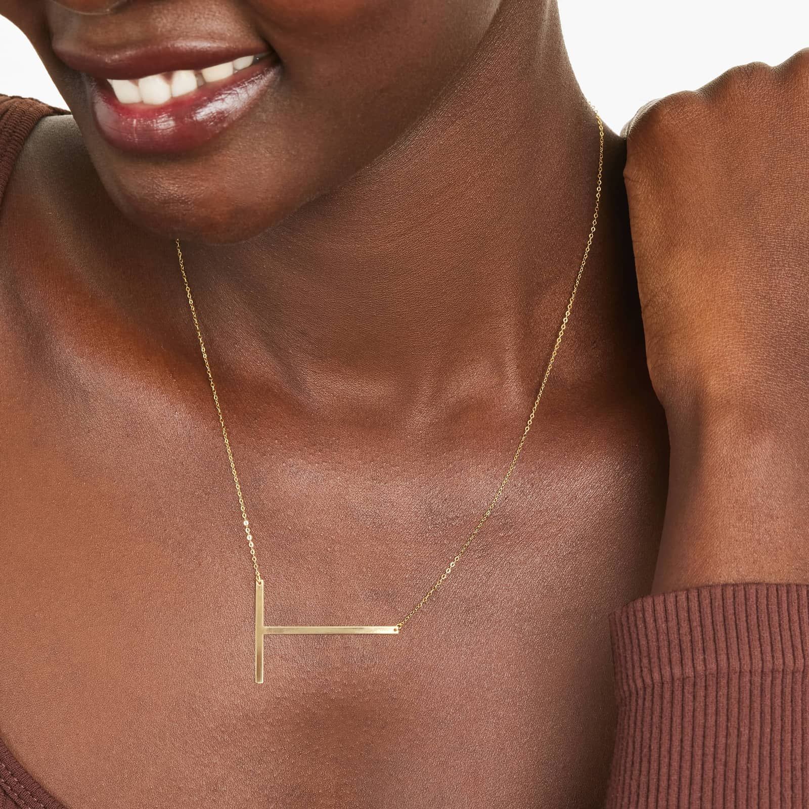 14K Yellow Gold Large Initial T Necklace