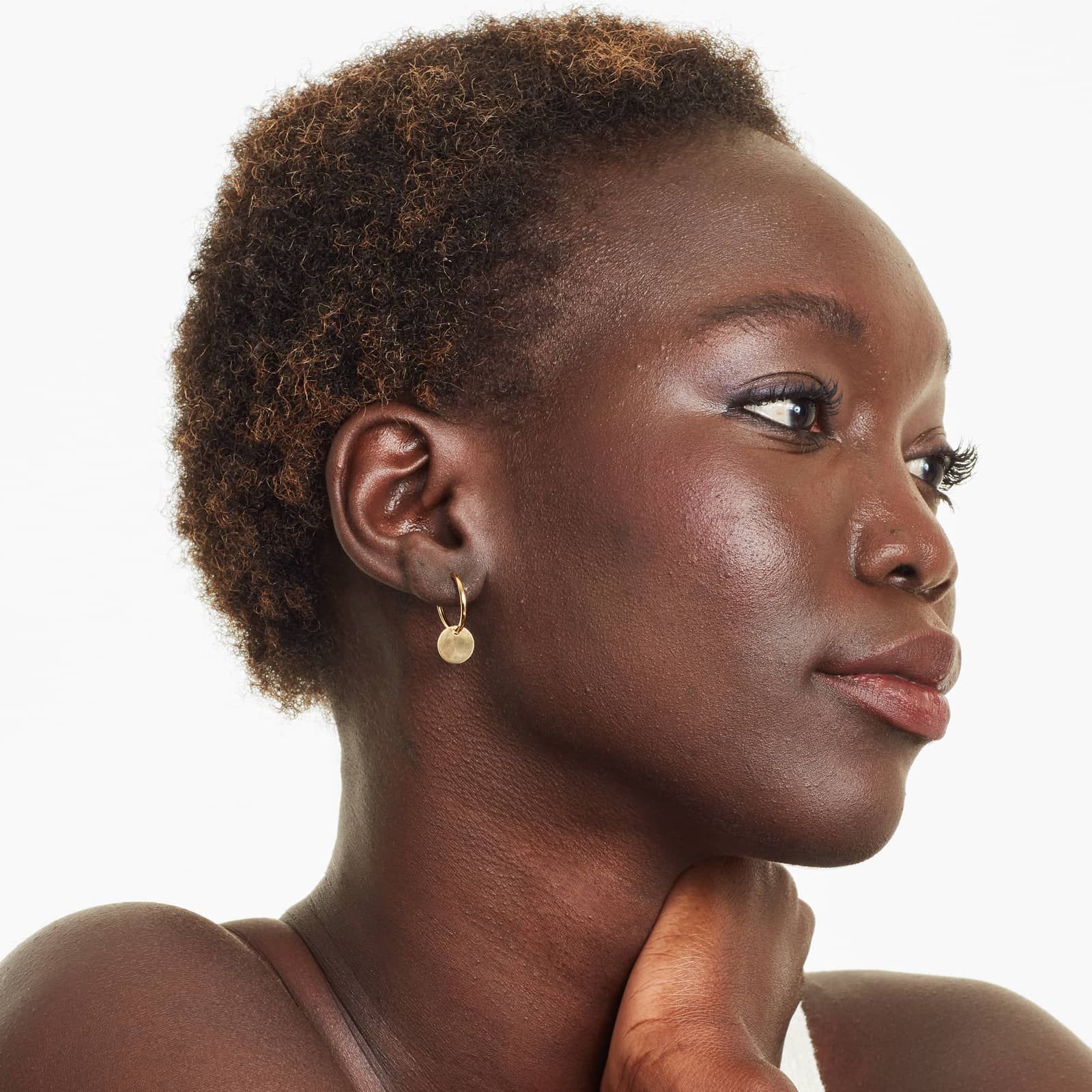 Dangle Disk Drop Huggie Hoop Earrings In 14K Yellow Gold