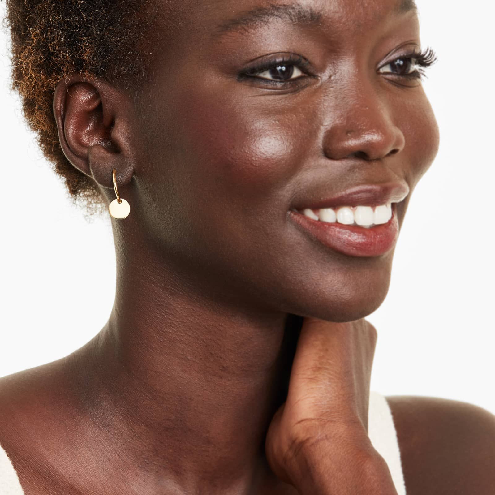 Dangle Disk Drop Huggie Hoop Earrings In 14K Yellow Gold