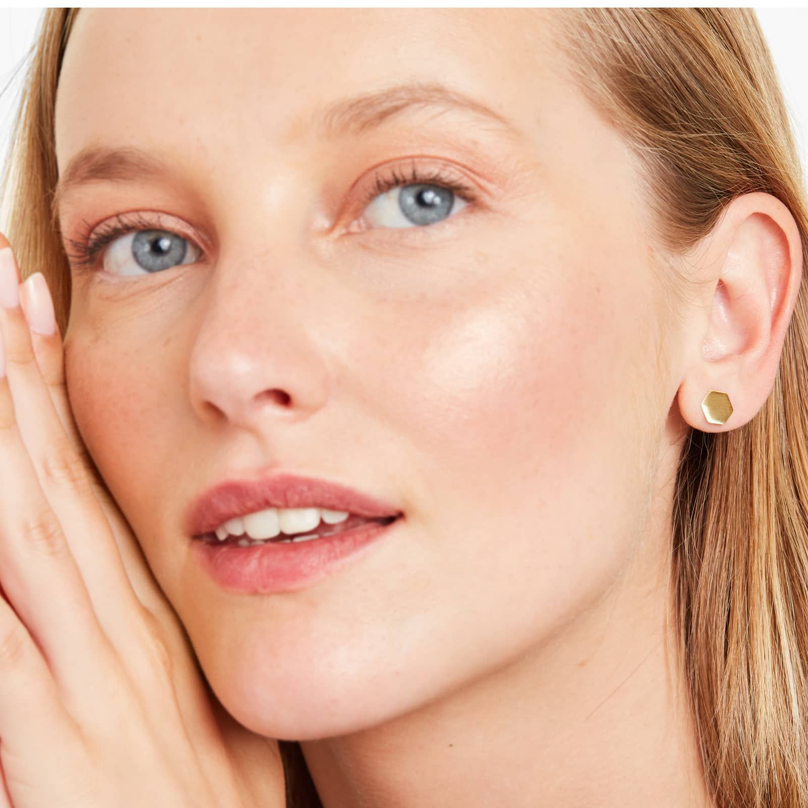 Polished Hexagon Stud Earrings In 14K Yellow Gold