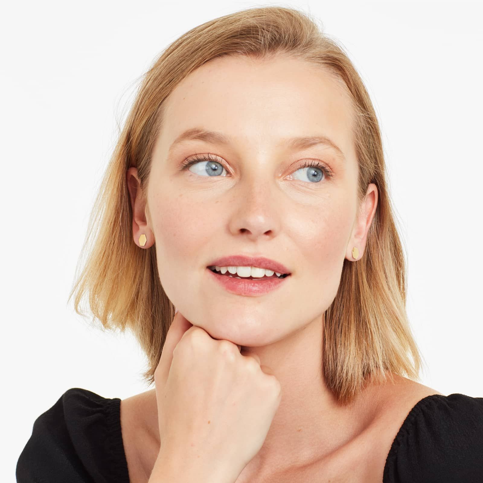 Polished Hexagon Stud Earrings In 14K Yellow Gold