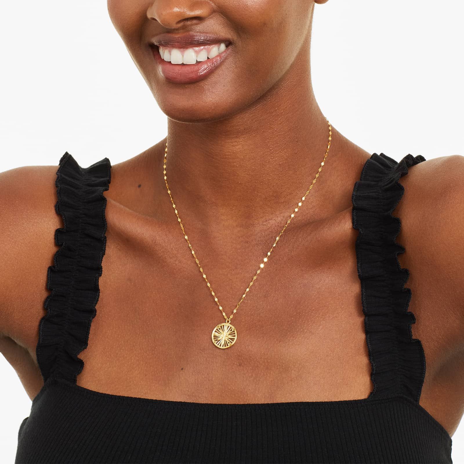 14K Yellow Gold Compass Medallion Necklace