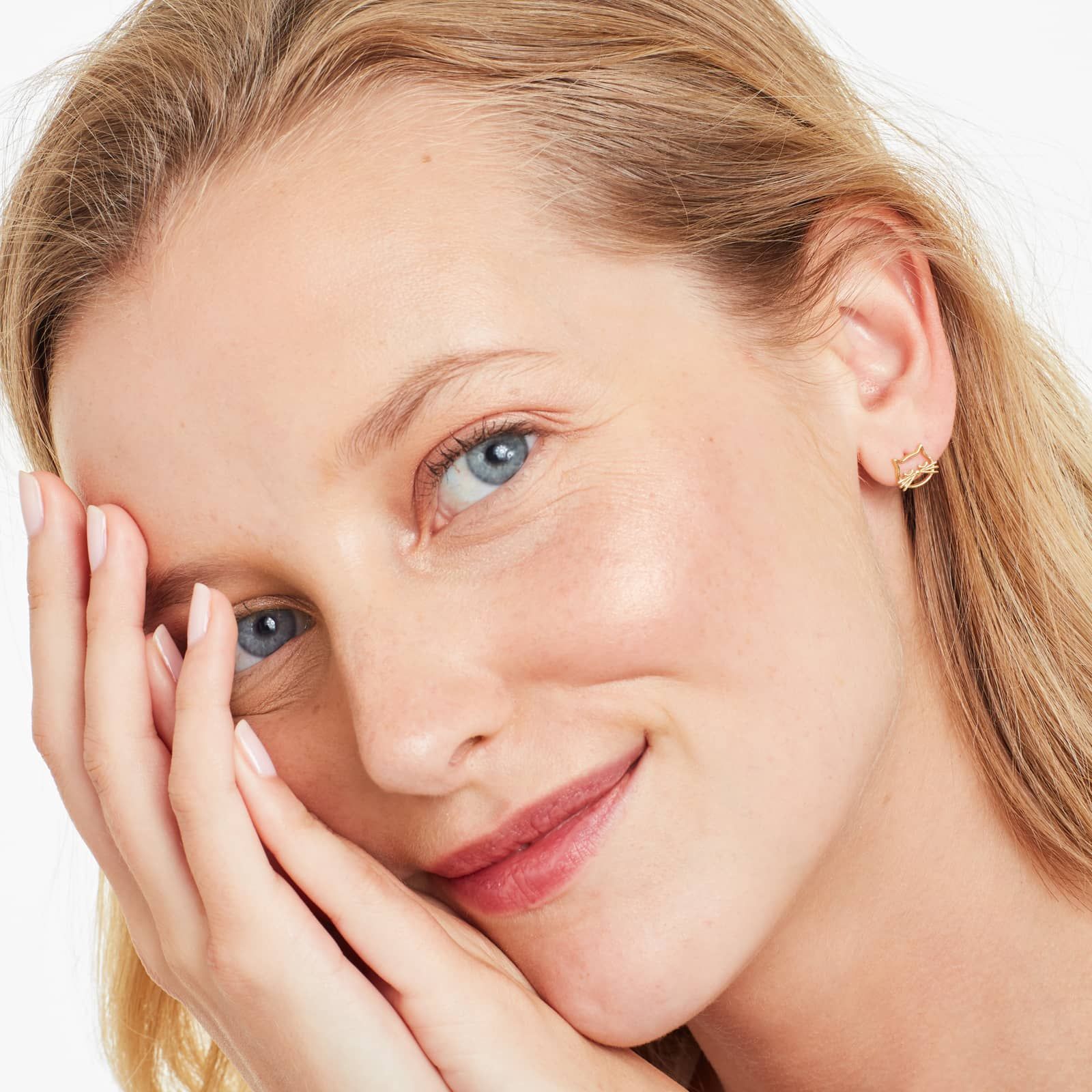 Kitty Cat Stud Earrings In 14K Yellow Gold