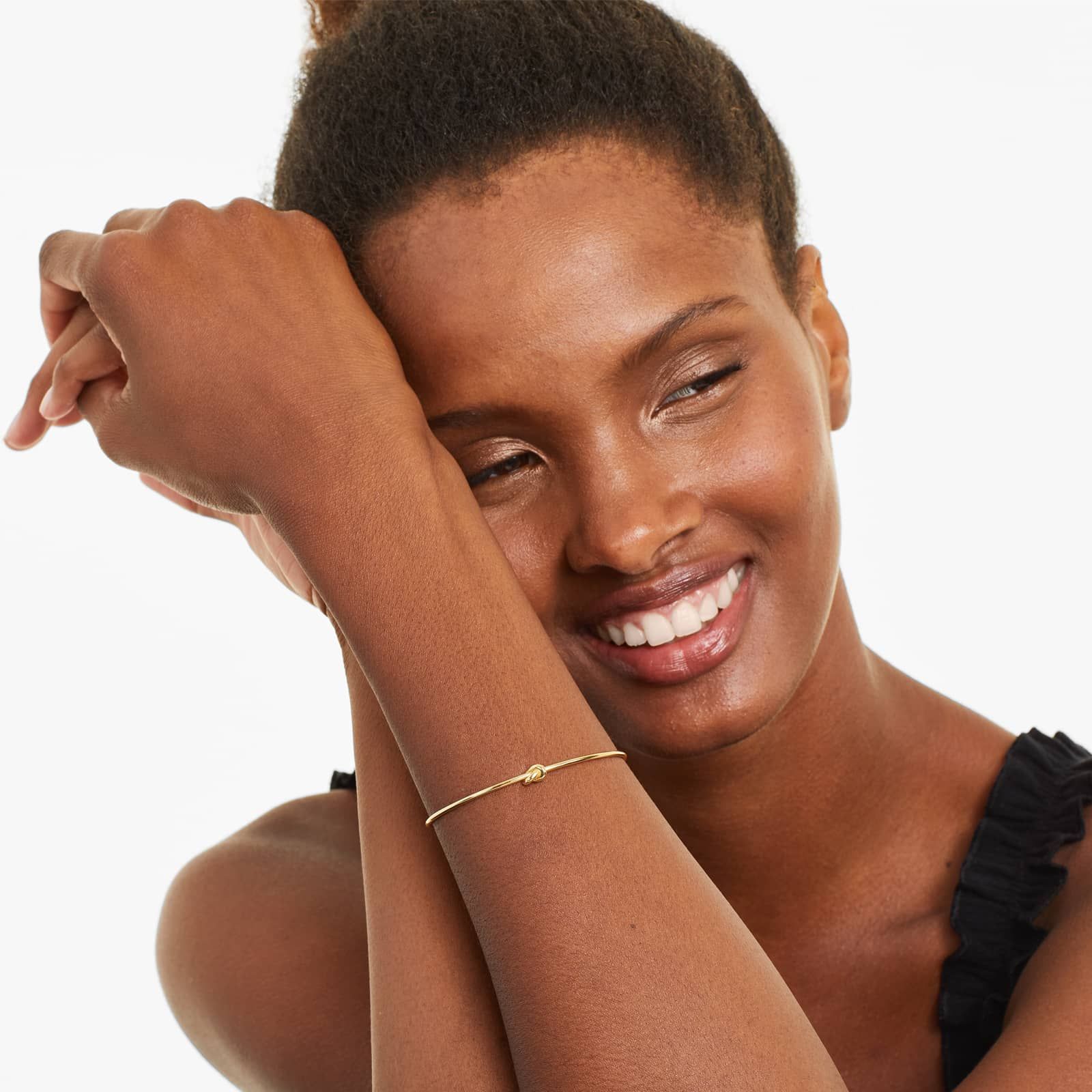 Love Knot Cuff Bangle Bracelet In 14K Yellow Gold