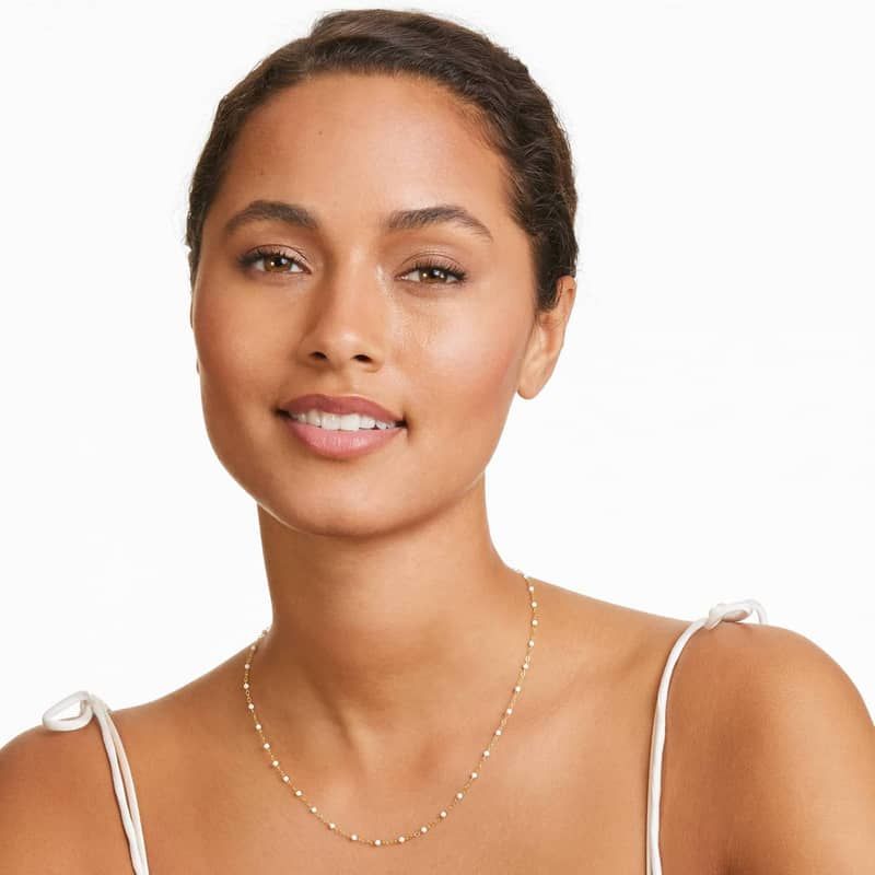 14K Yellow Gold White Enamel Bead Necklace
