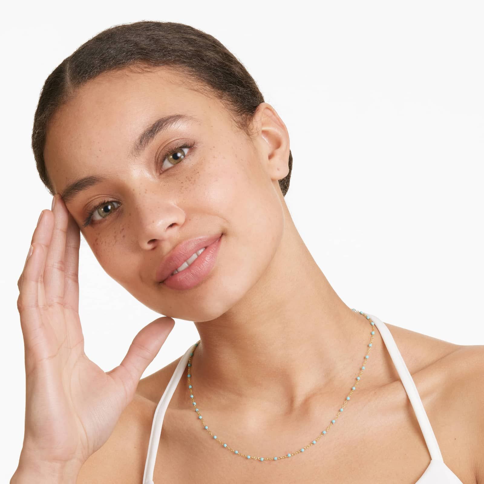 14K Yellow Gold Turquoise Enamel Bead Necklace