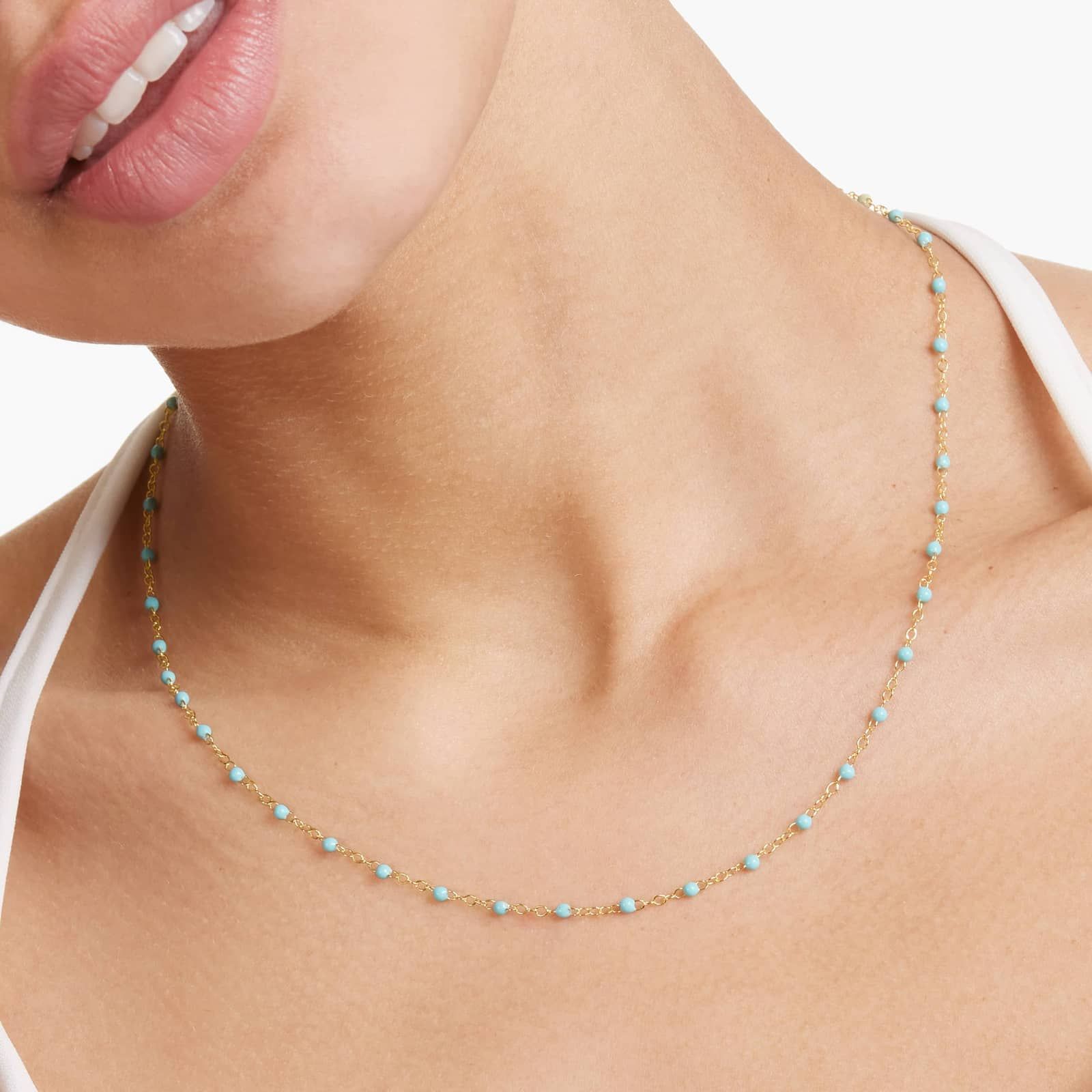 14K Yellow Gold Turquoise Enamel Bead Necklace