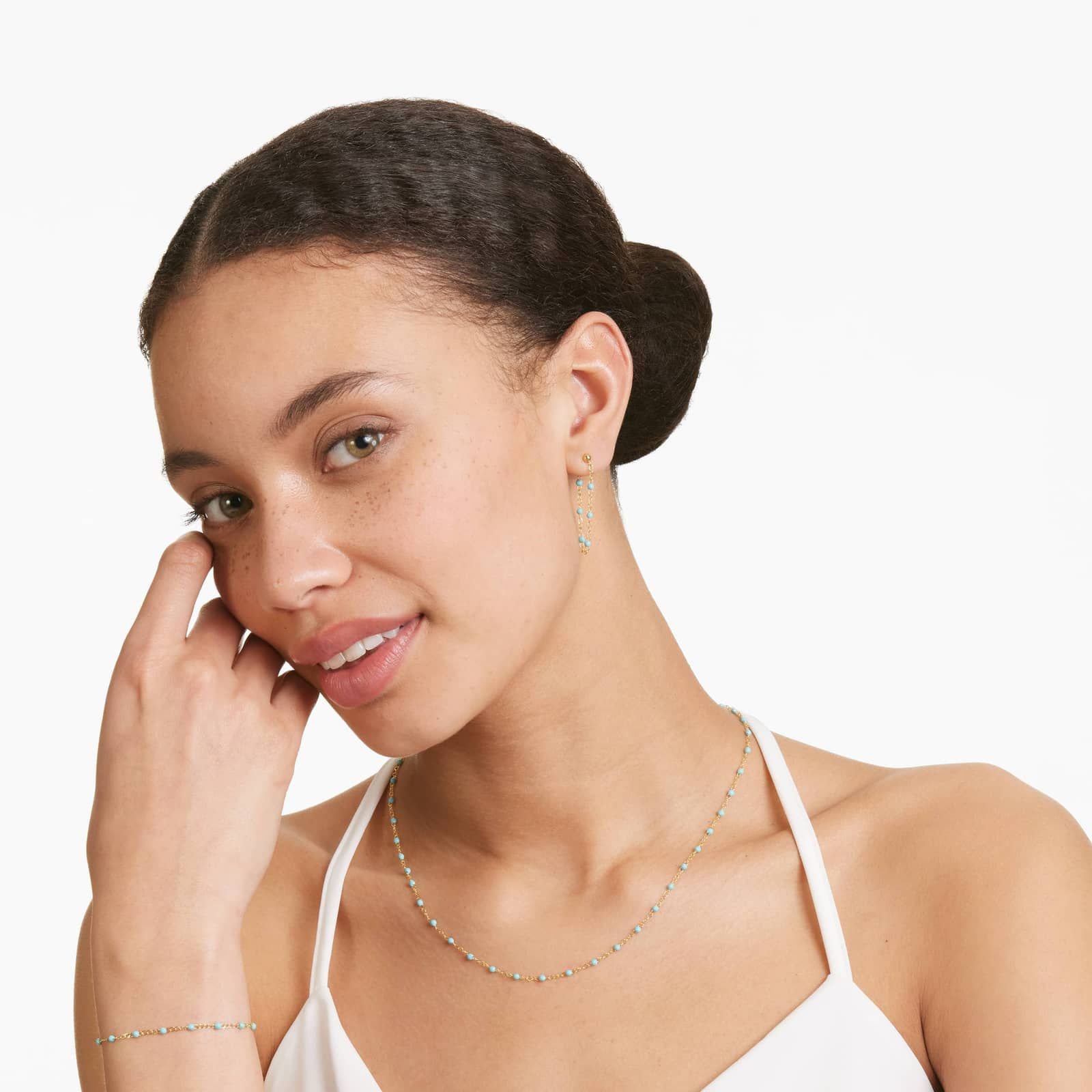 14K Yellow Gold Turquoise Enamel Bead Necklace