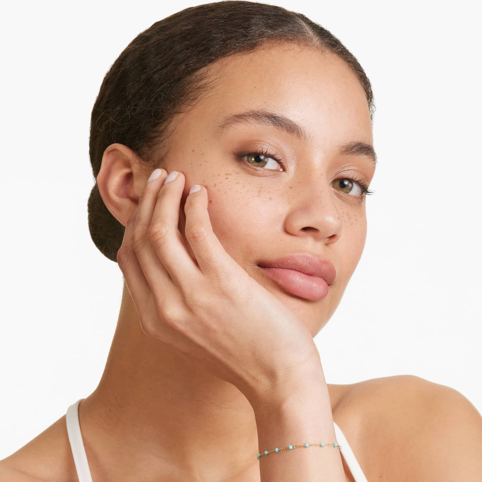 Turquoise Enamel Bead Bracelet In 14K Yellow Gold