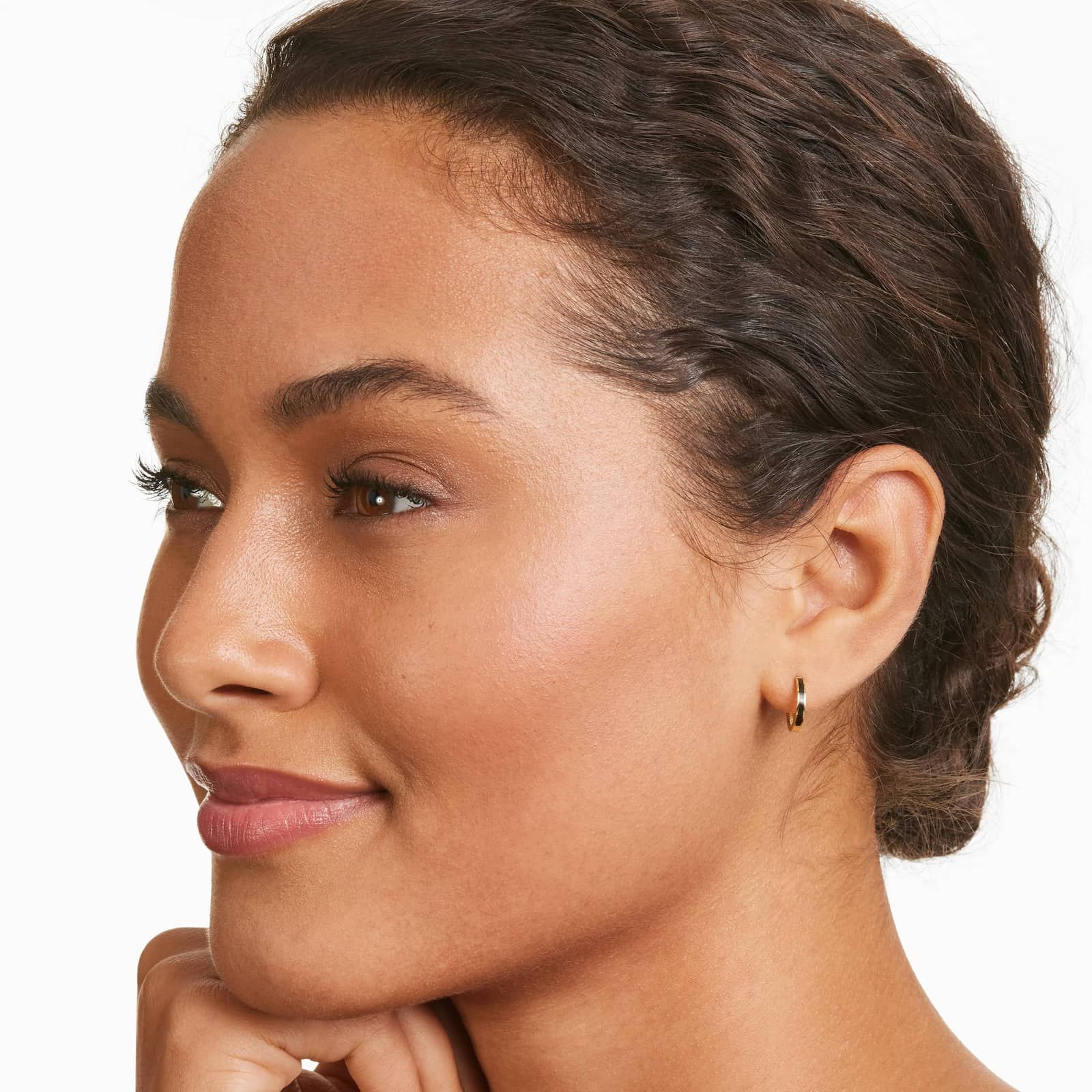 Black Enamel Huggie Hoop Earrings In 14K Yellow Gold