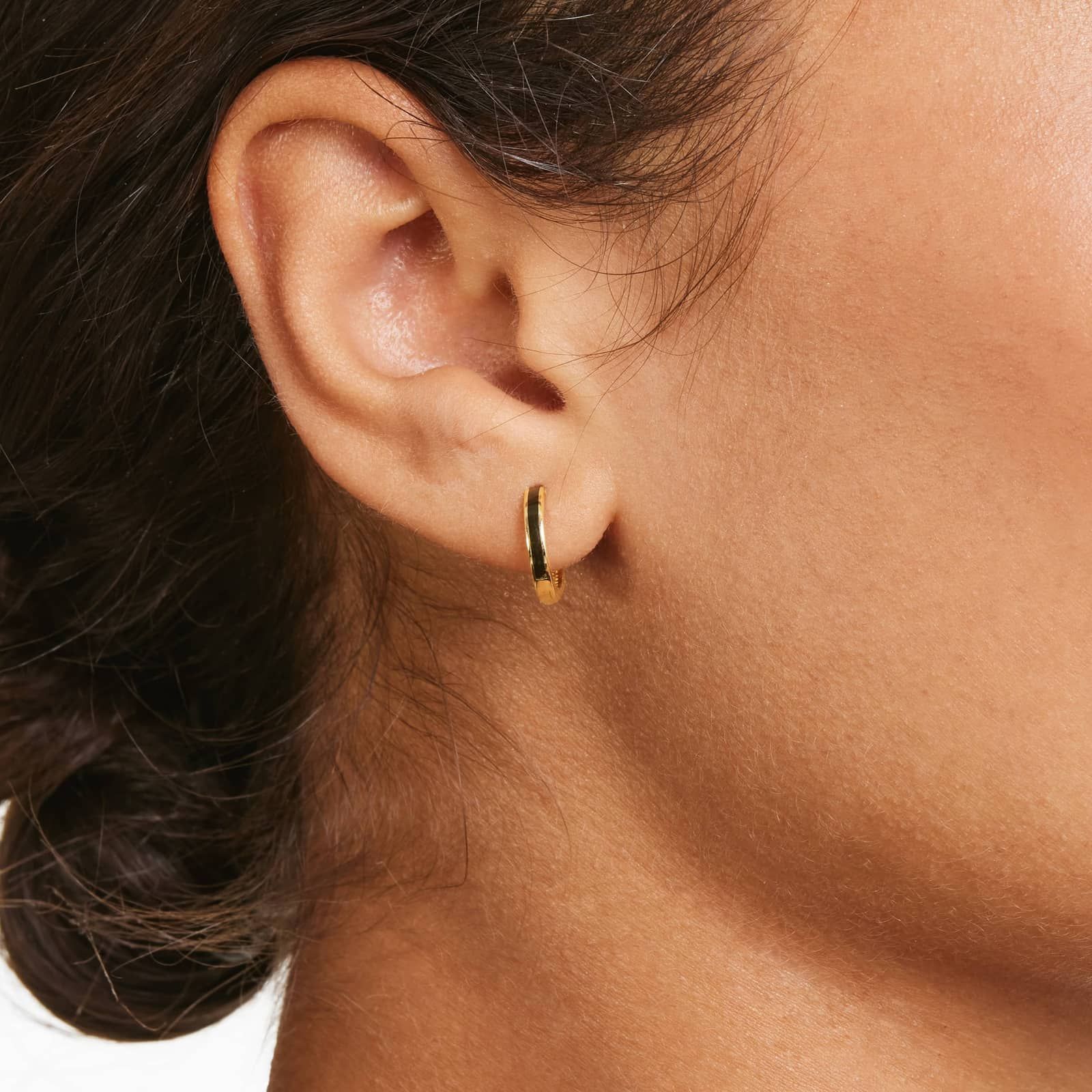 Black Enamel Huggie Hoop Earrings In 14K Yellow Gold