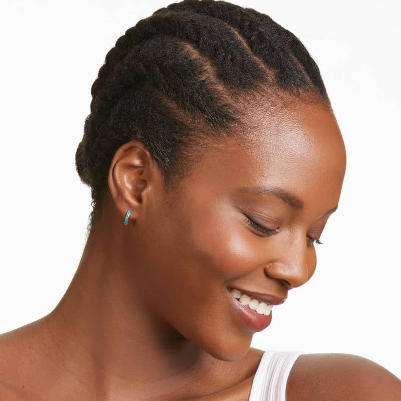 Turquoise Enamel Huggie Hoop Earrings In 14K Yellow Gold