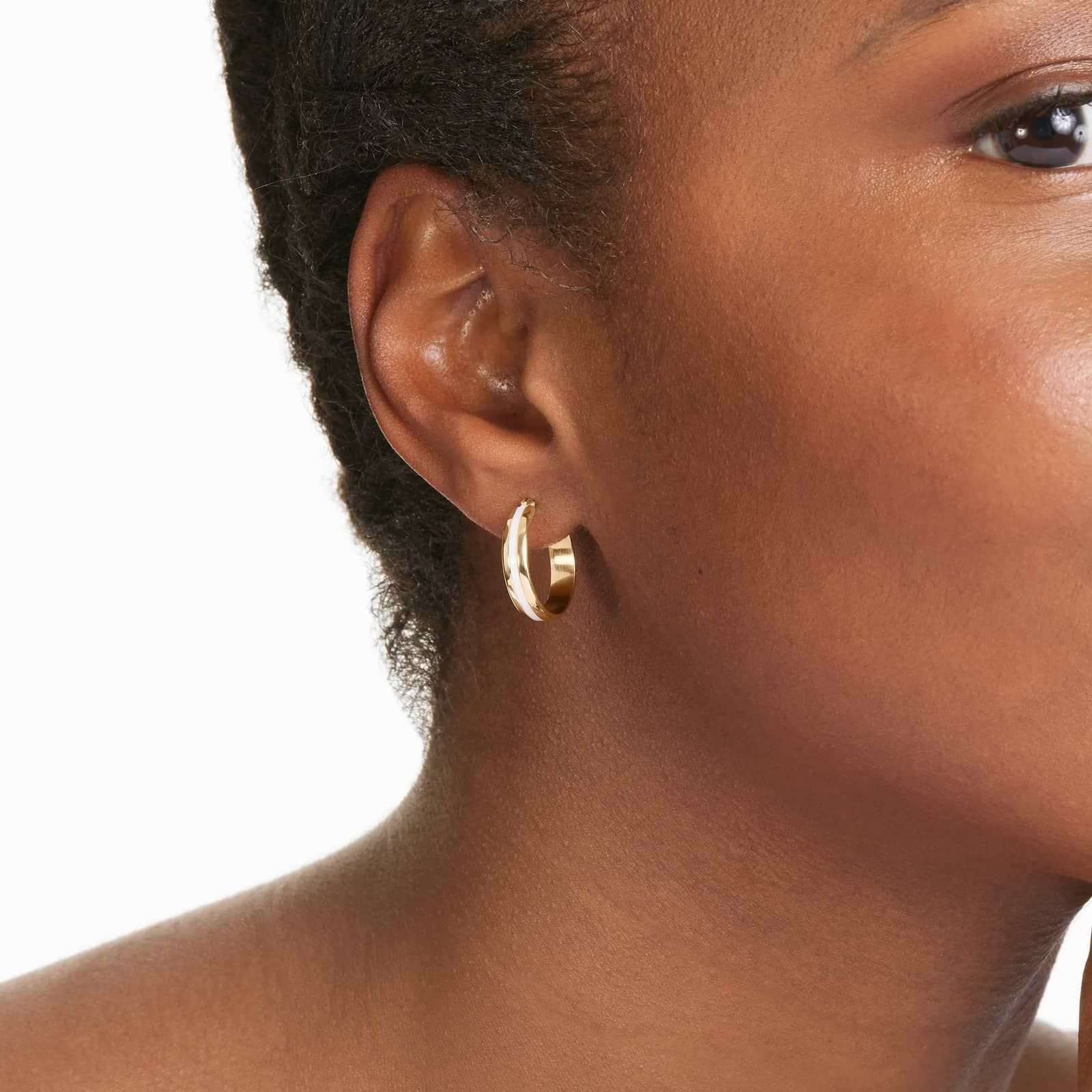 White Enamel Hoop Earrings In 14K Yellow Gold