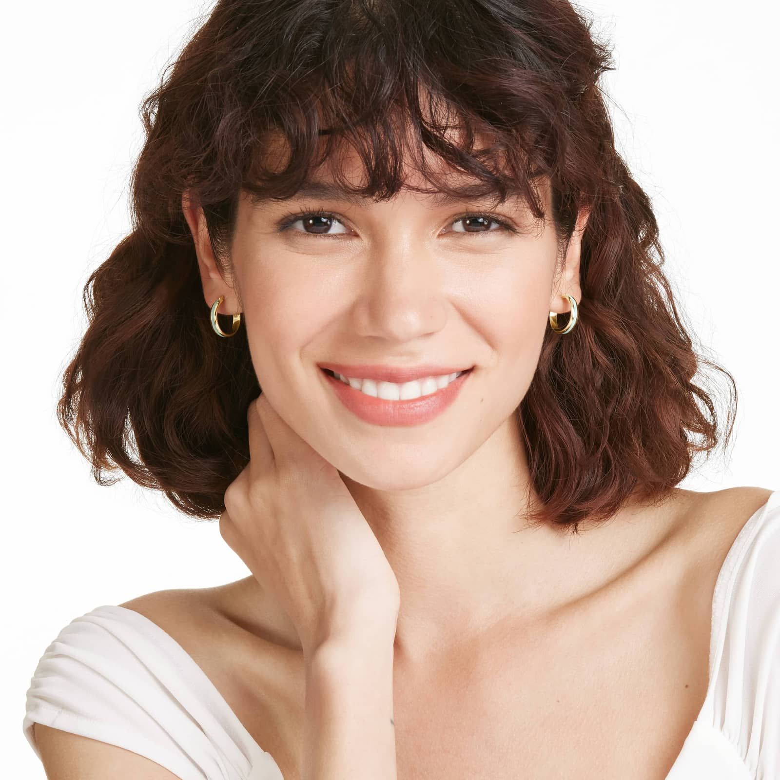 Turquoise Enamel Hoop Earrings In 14K Yellow Gold