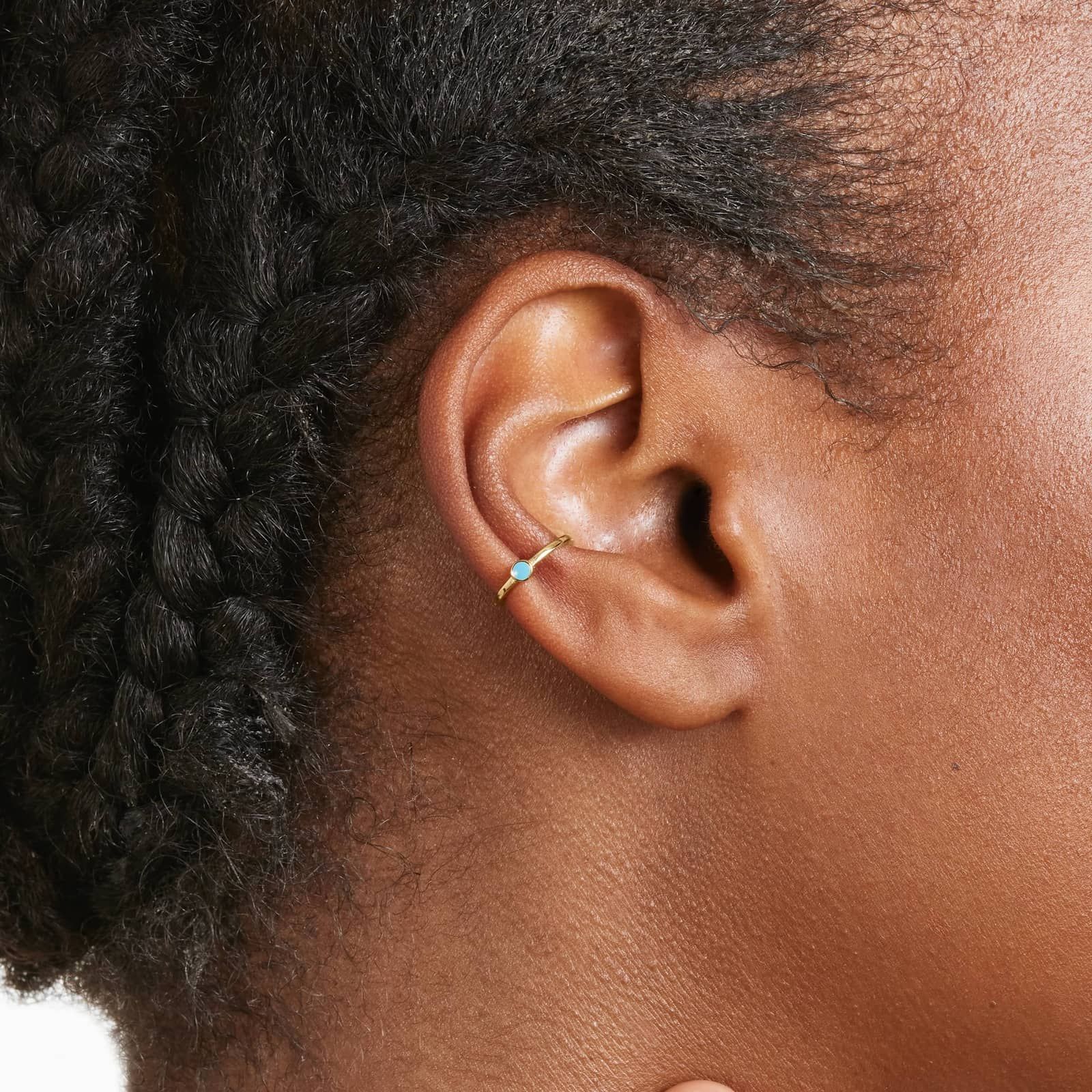 Turquoise Enamel Ear Cuffs In 14K Yellow Gold