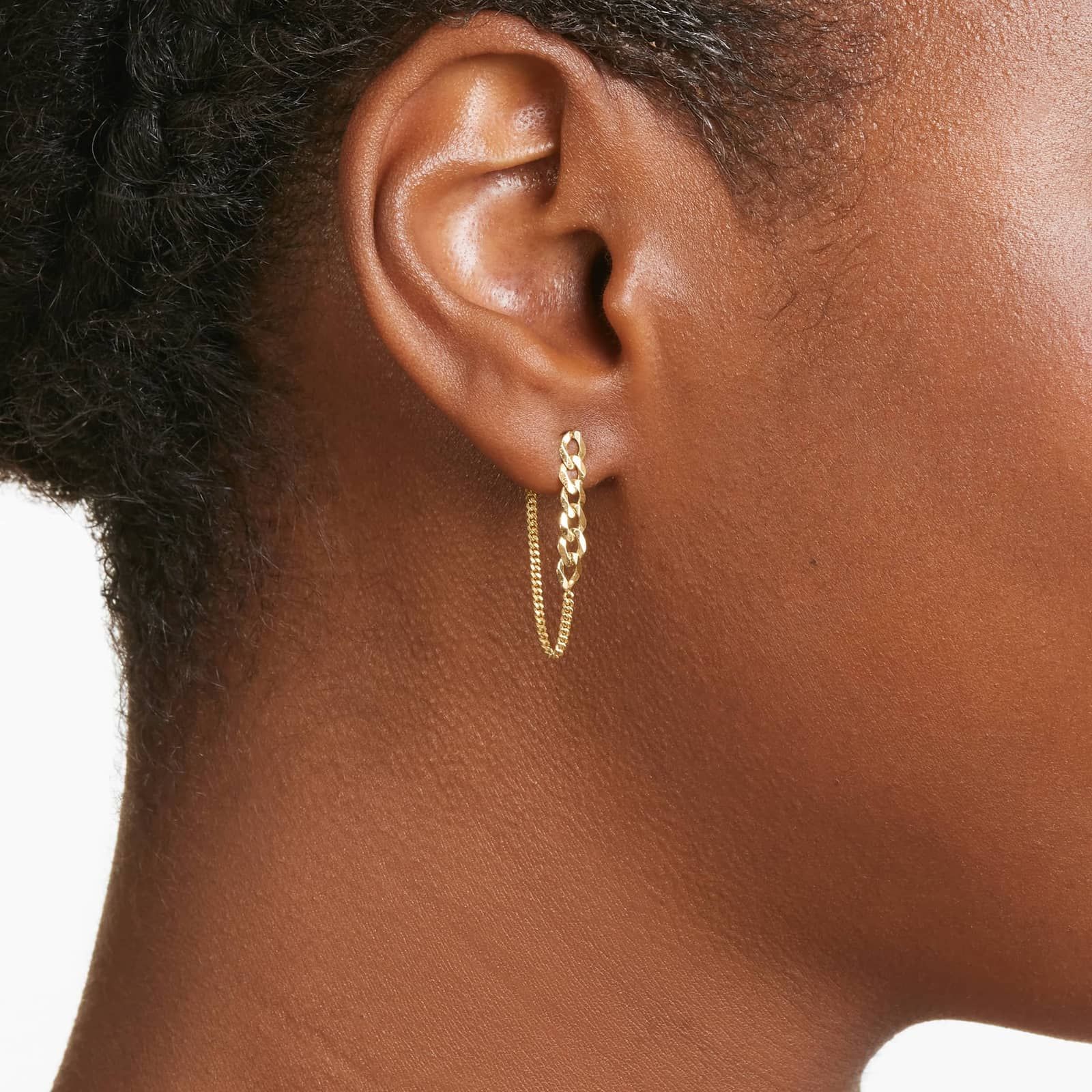 Front To Back Curb Chain Earrings In 14K Yellow Gold