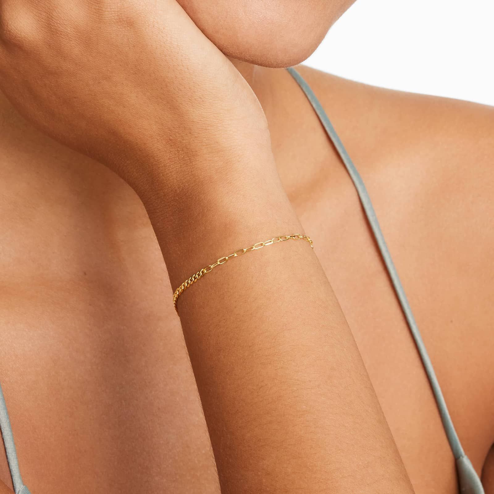 Combo Paperclip and Curb Chain Bracelet In 14K Yellow Gold
