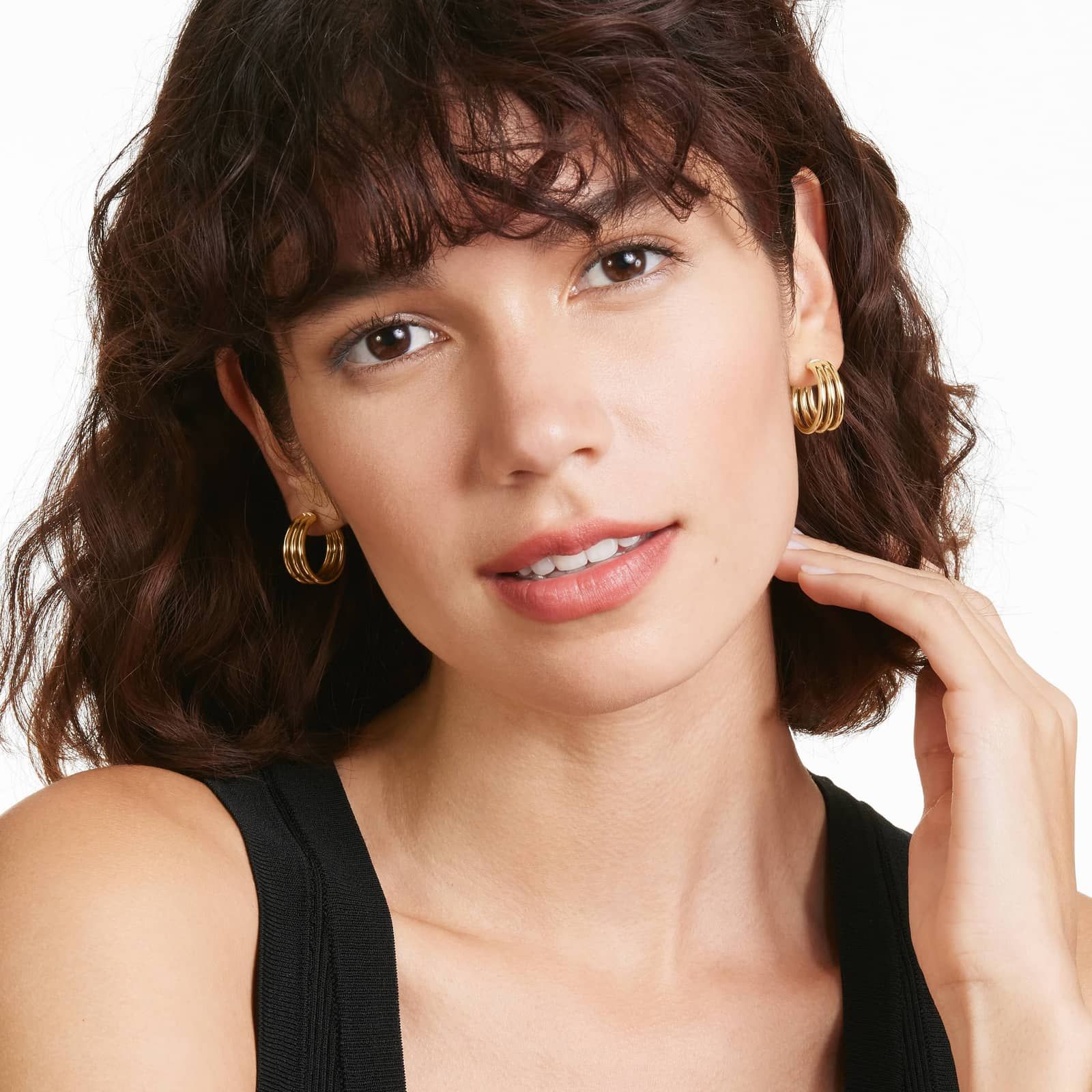 Round 3-Row Graduated Earrings In 14K Yellow Gold