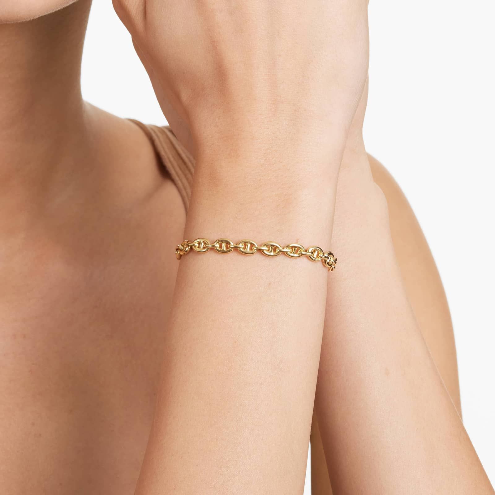 Light Puffed Mariner Chain Bracelet In 14K Yellow Gold