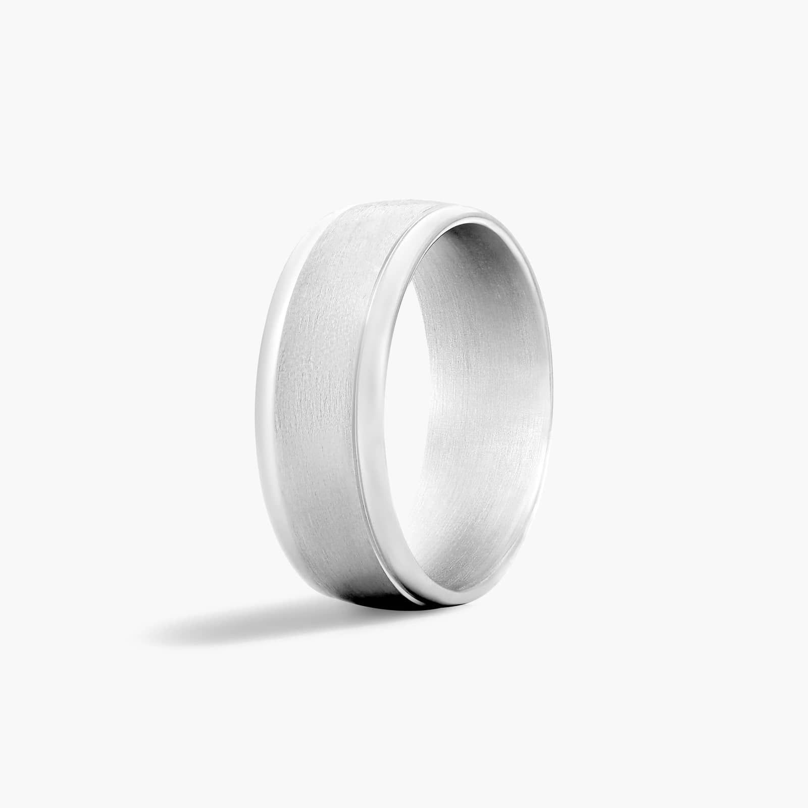 Comfort Fit Grooved Men's Wedding Band In 18K White Gold (8.00mm)