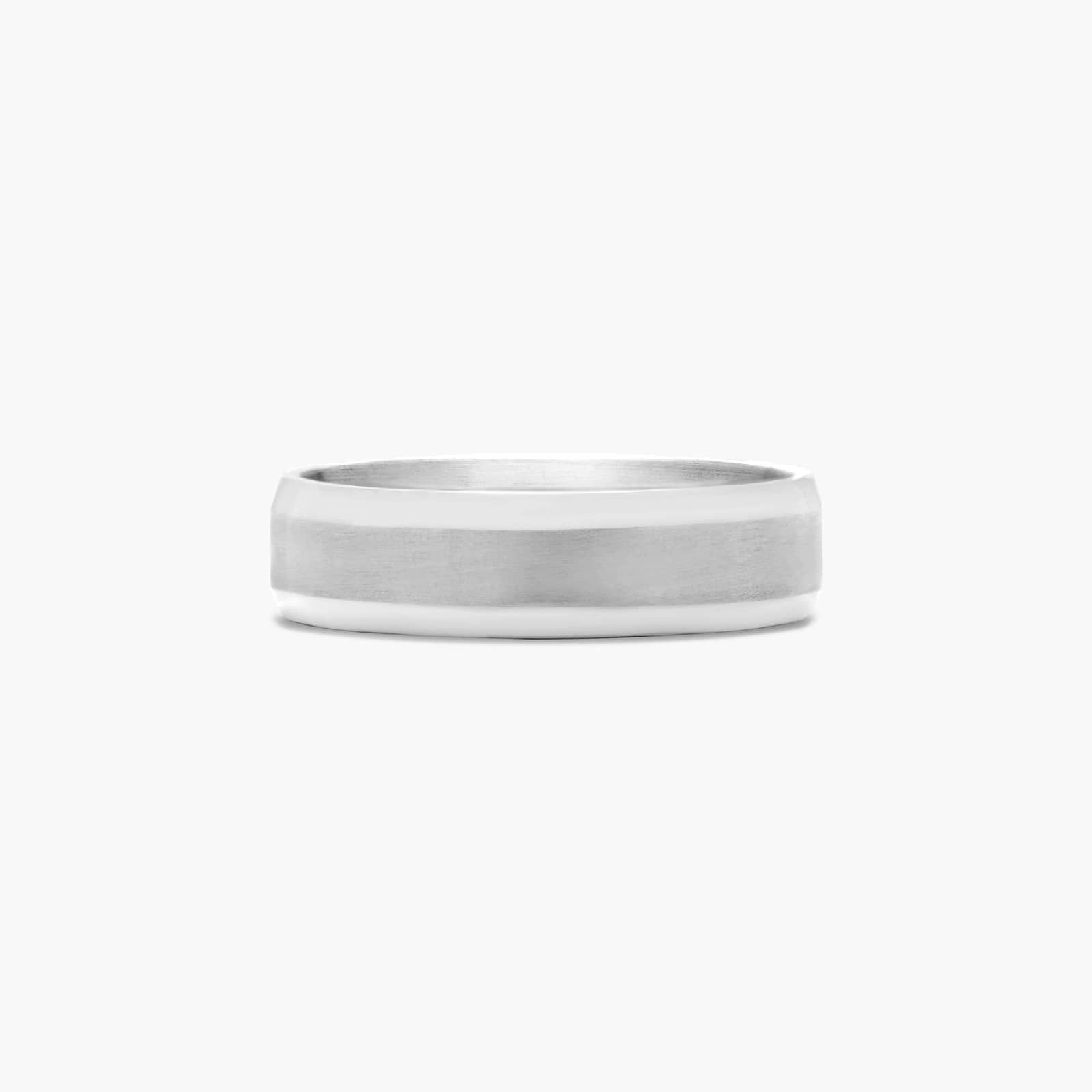 Comfort Fit Beveled Men's Wedding Band In 14K White Gold