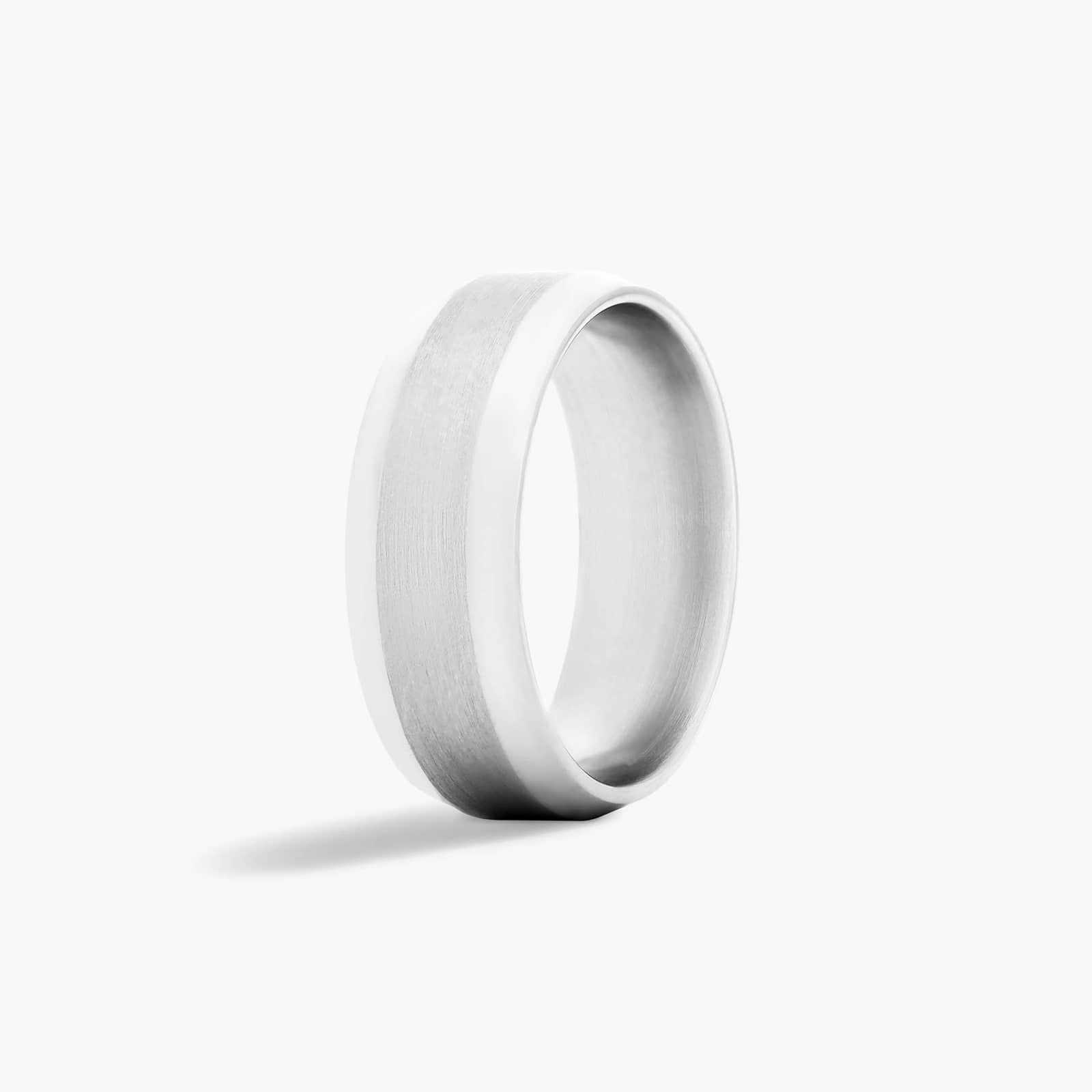 Comfort Fit Beveled Men's Wedding Band In 14K White Gold (8.00mm)