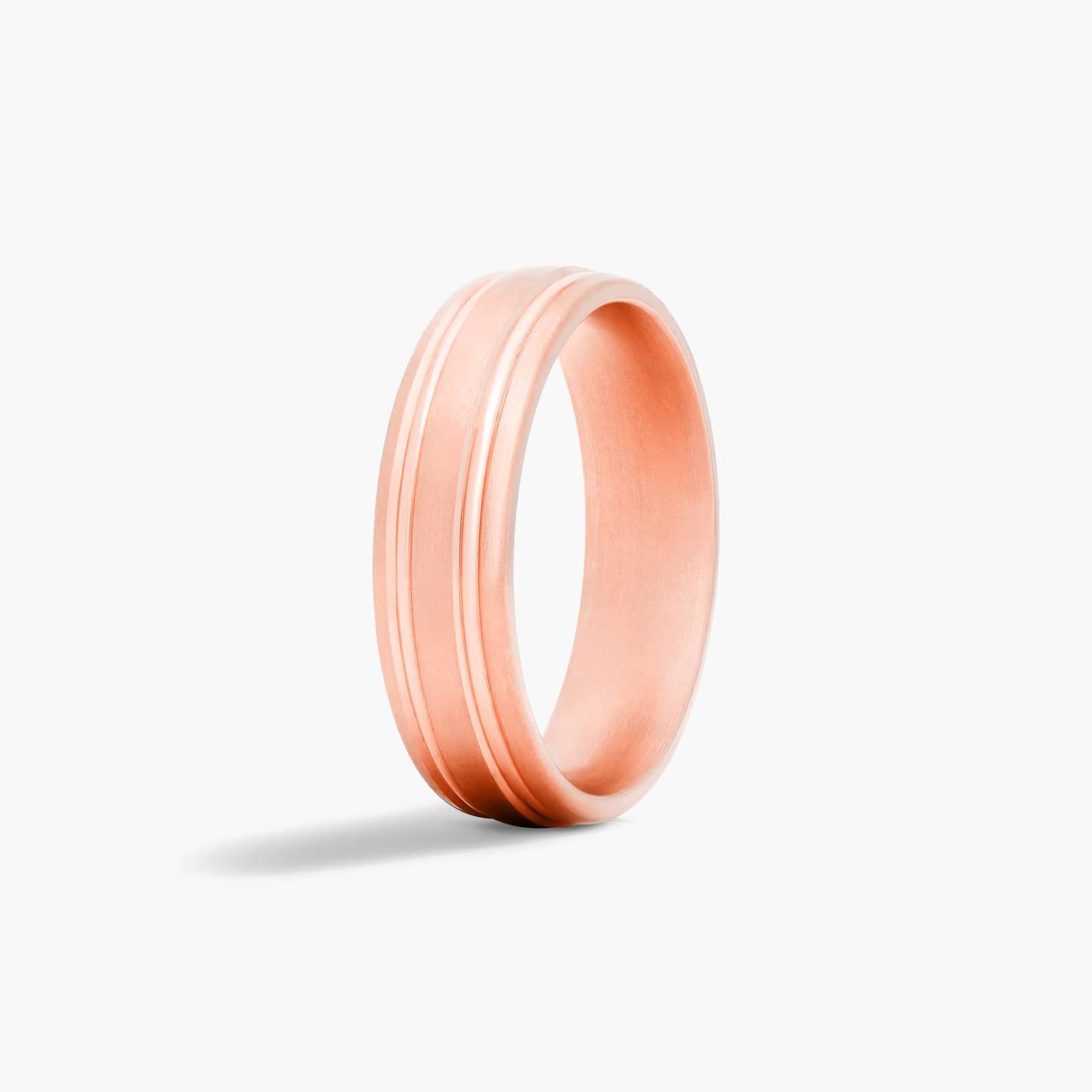 Comfort Fit Grooved Men's Wedding Band In 14K Rose Gold (6.00mm)
