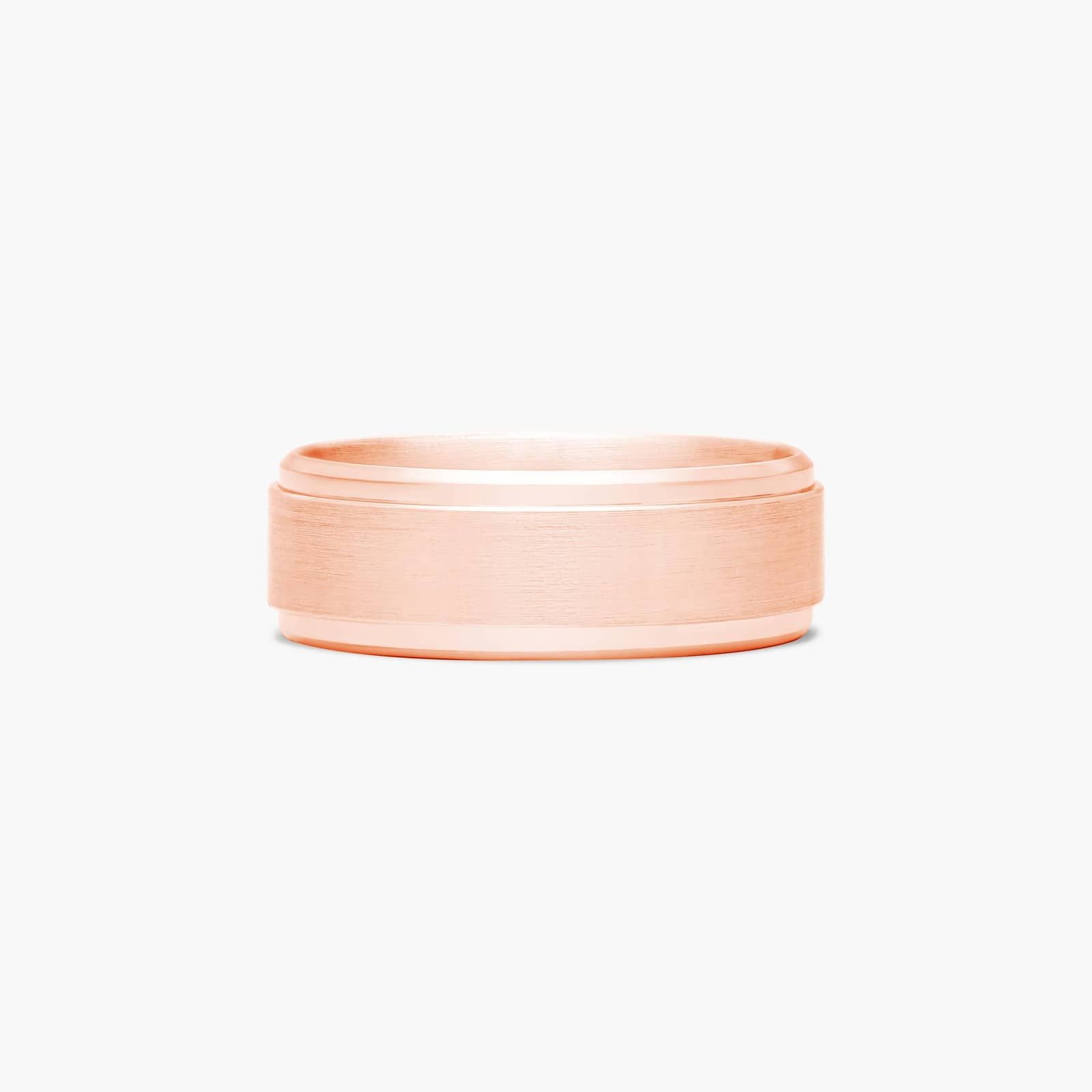 Comfort Fit Satin Finish Drop Beveled Edge Men's Wedding Band In 14K Rose Gold (8.00mm)