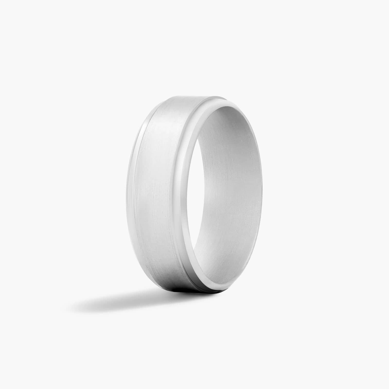 Comfort Fit Satin Finish Drop Beveled Edge Men's Wedding Band In 14K White Gold (8.00mm)