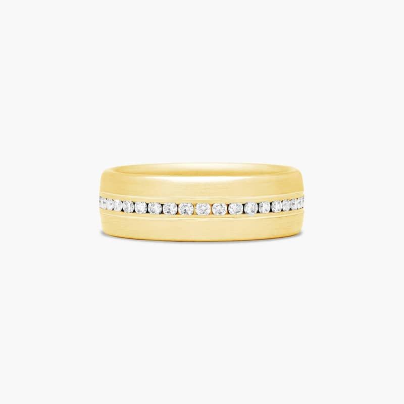 Channel Set Satin Finish Men's Diamond Wedding Band In 14K Yellow Gold (7.50mm)