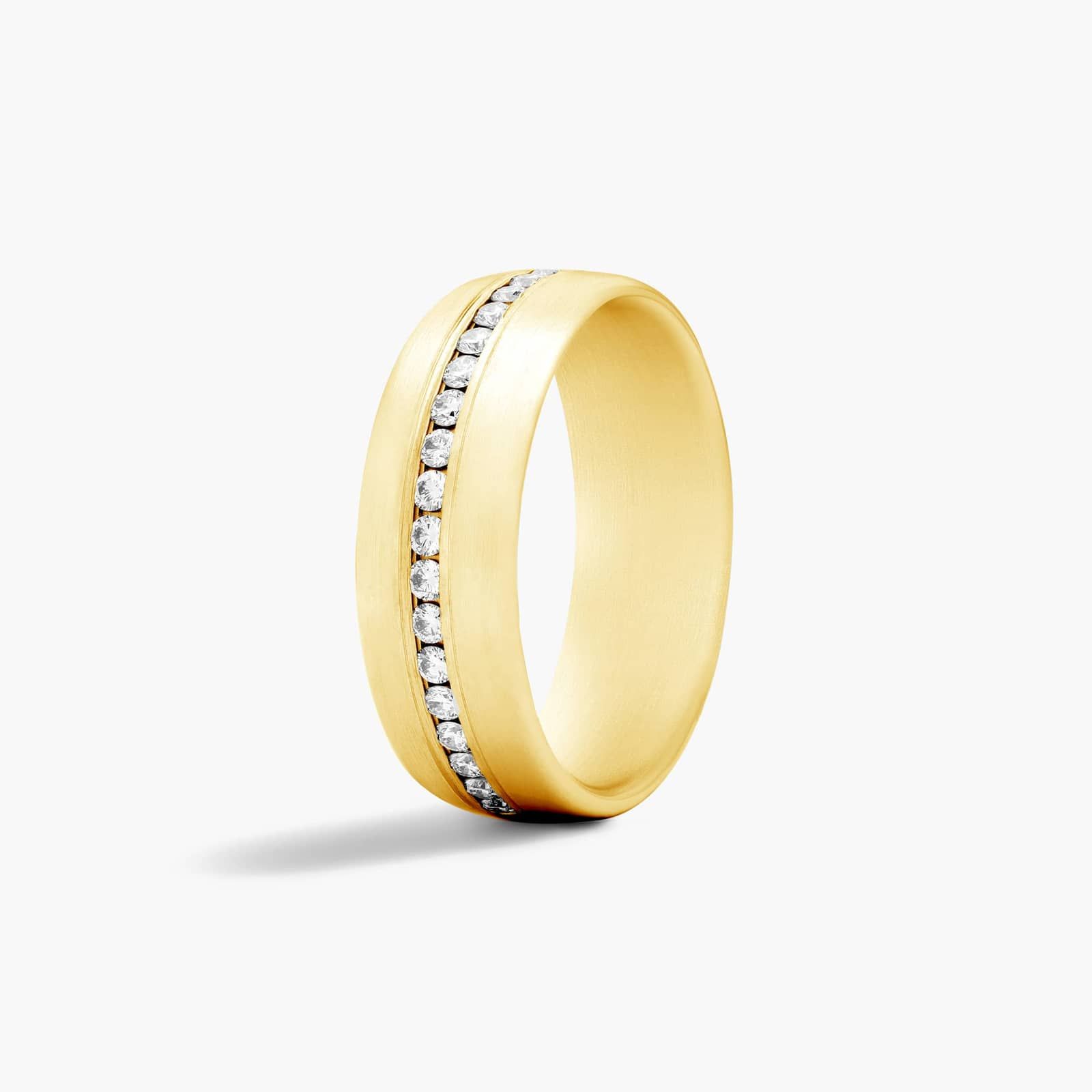 Channel Set Satin Finish Men's Diamond Wedding Band In 14K Yellow Gold (7.50mm)