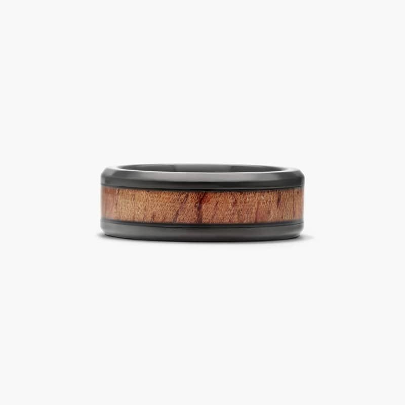 Black Comfort Fit Wood Grain Men's Wedding Band In Cobalt (8.00mm)