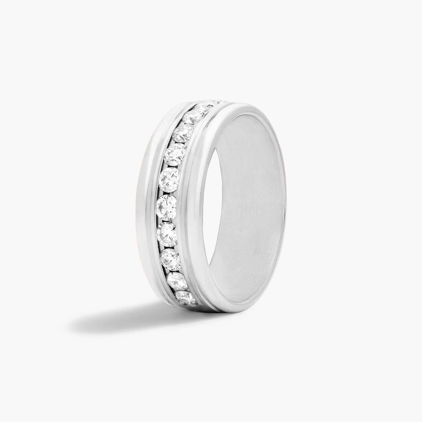 Comfort Fit Channel Set Men's Diamond Wedding Band In Platinum (8.00mm)