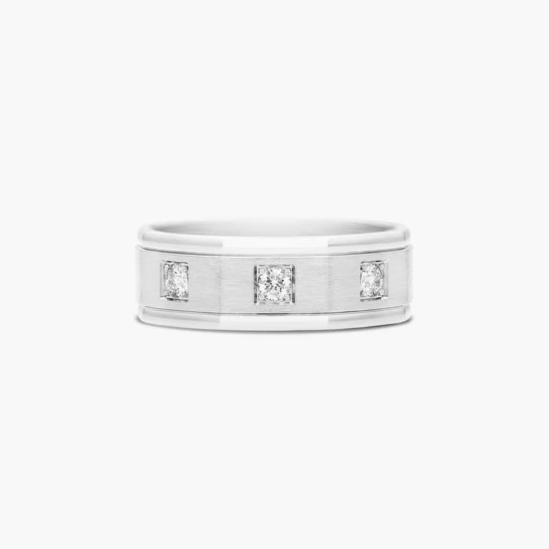 Pavé Set 3-Stone Men's Diamond Wedding Band In 14K White Gold (8.00mm)