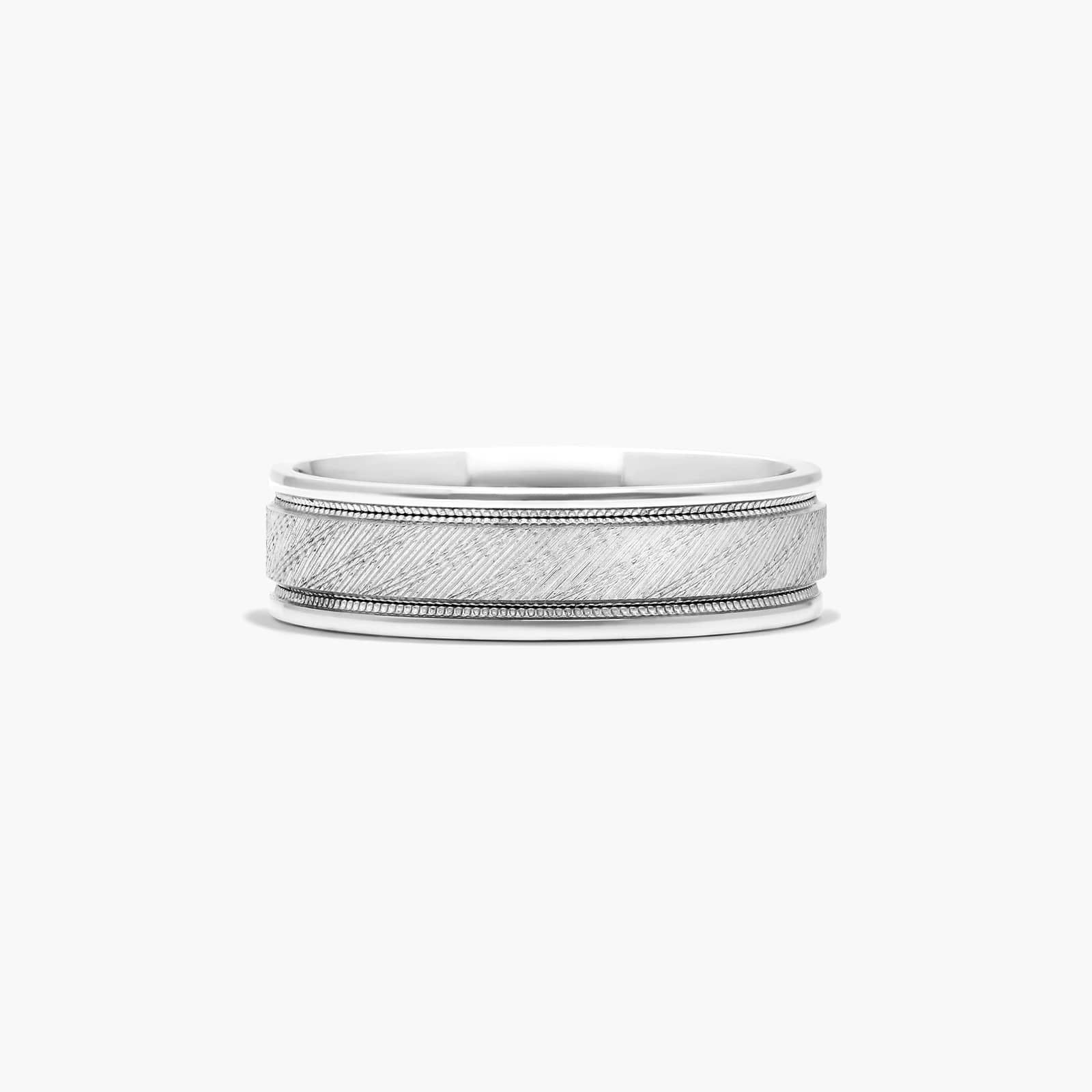Comfort Fit Cross Grain Cut Men's Wedding Band In14K White Gold (6.00mm)