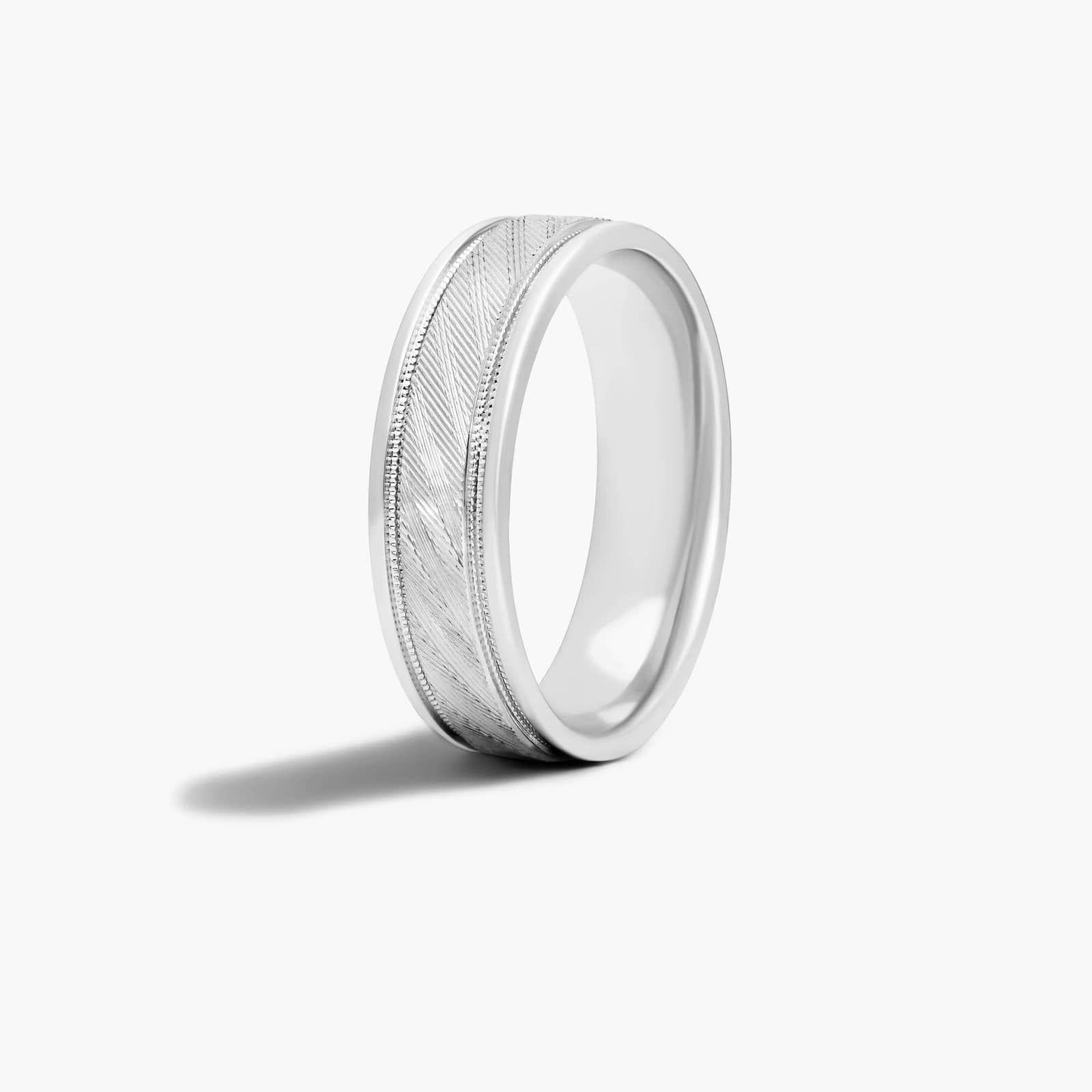 Comfort Fit Cross Grain Cut Men's Wedding Band In14K White Gold (6.00mm)