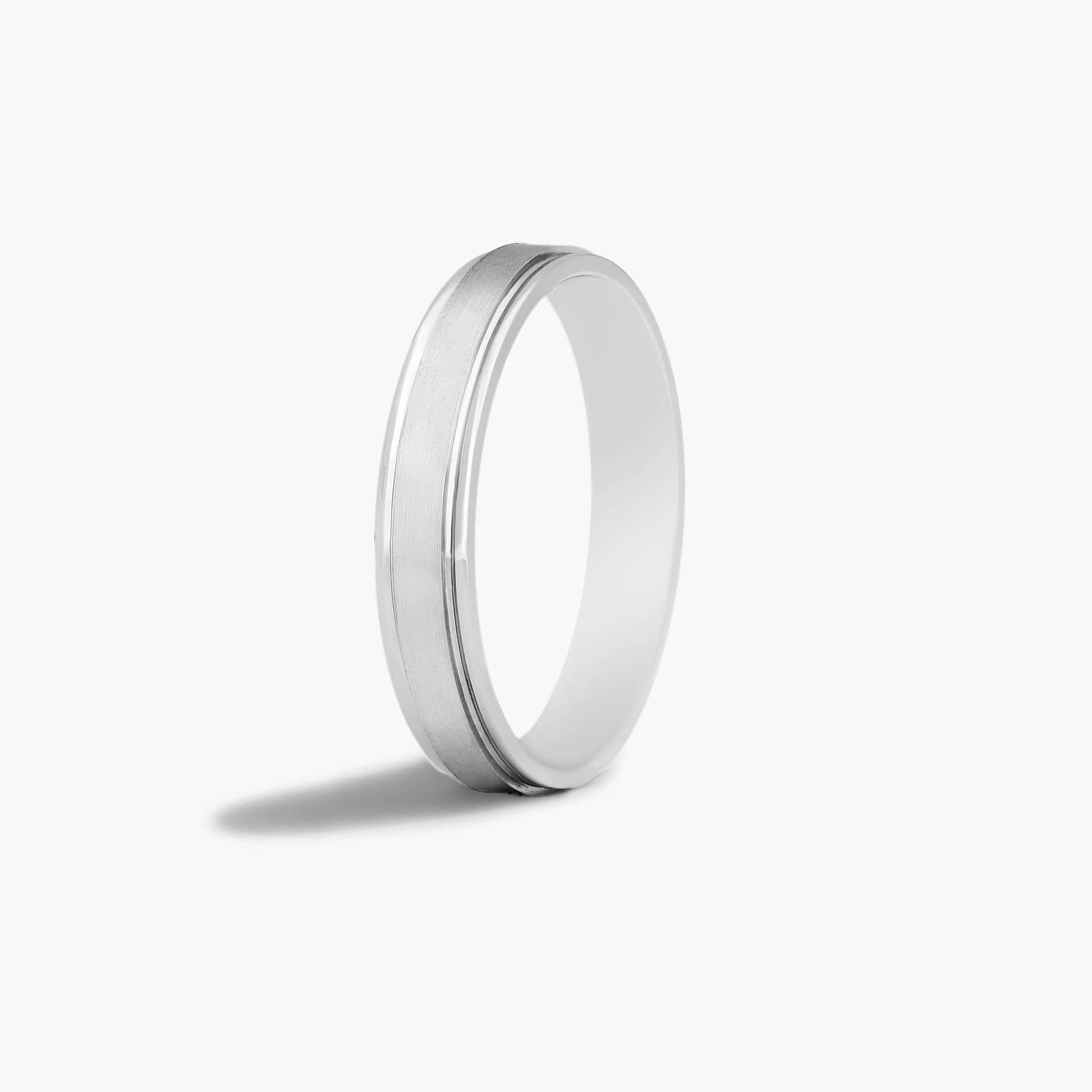 Comfort Fit Flat Center Men's Wedding Band In 14K White Gold (4.00mm)