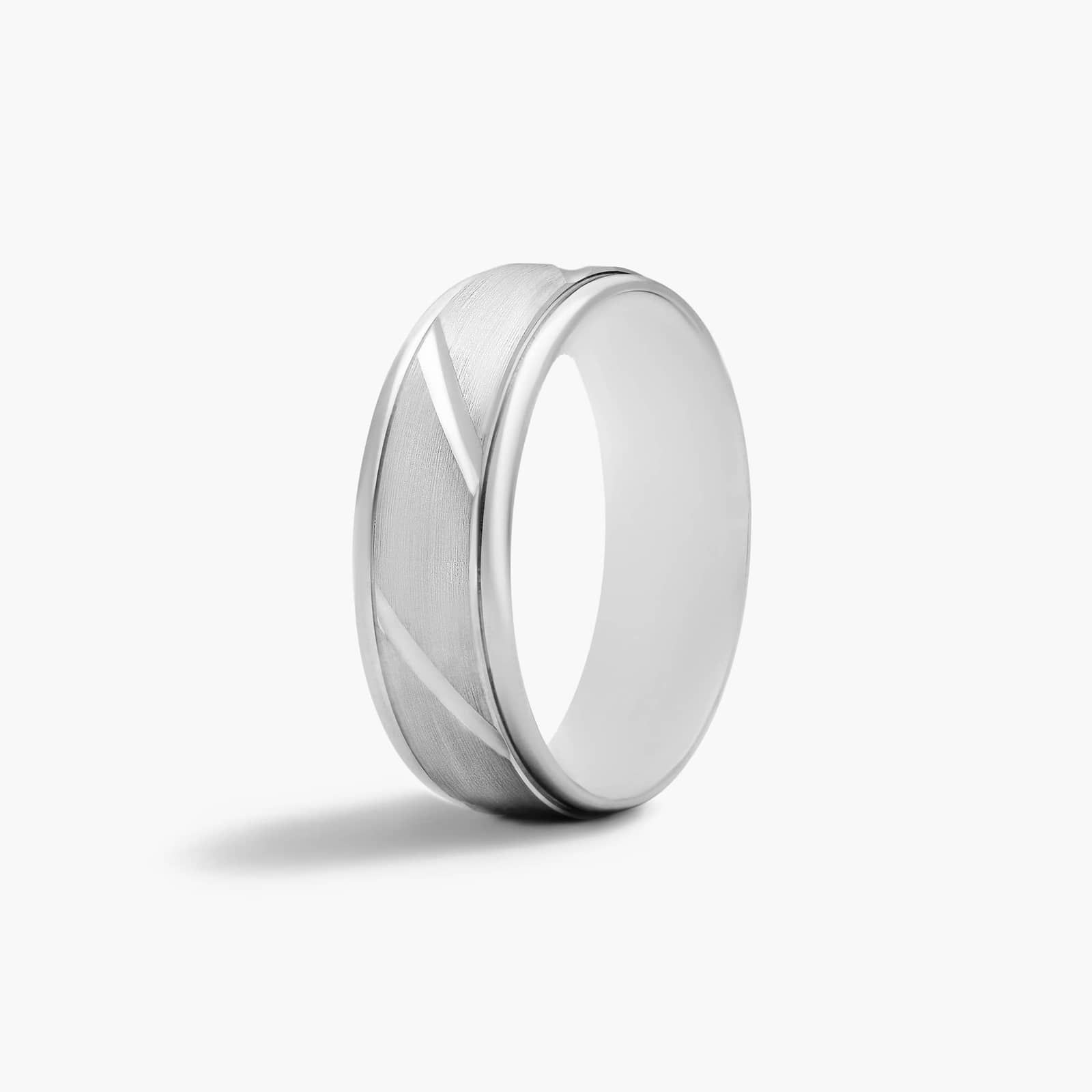 Diagonal Stripe Satin Finish Men's Wedding Band In 14K White Gold (6.00mm)