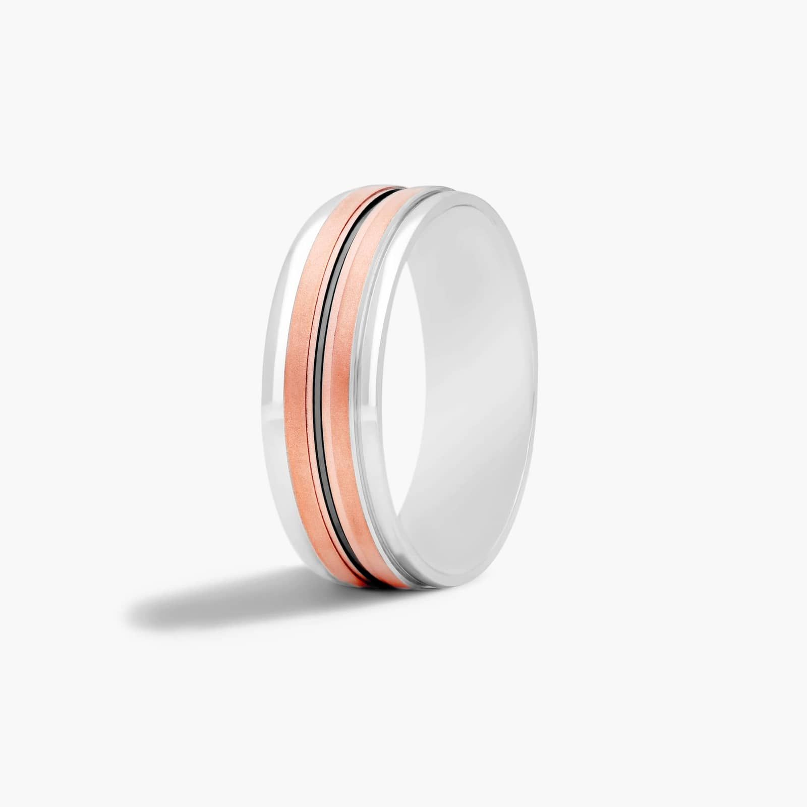 Two-Tone Brushed Men's Wedding Band In 14K Rose Gold And White Gold (7.00mm)