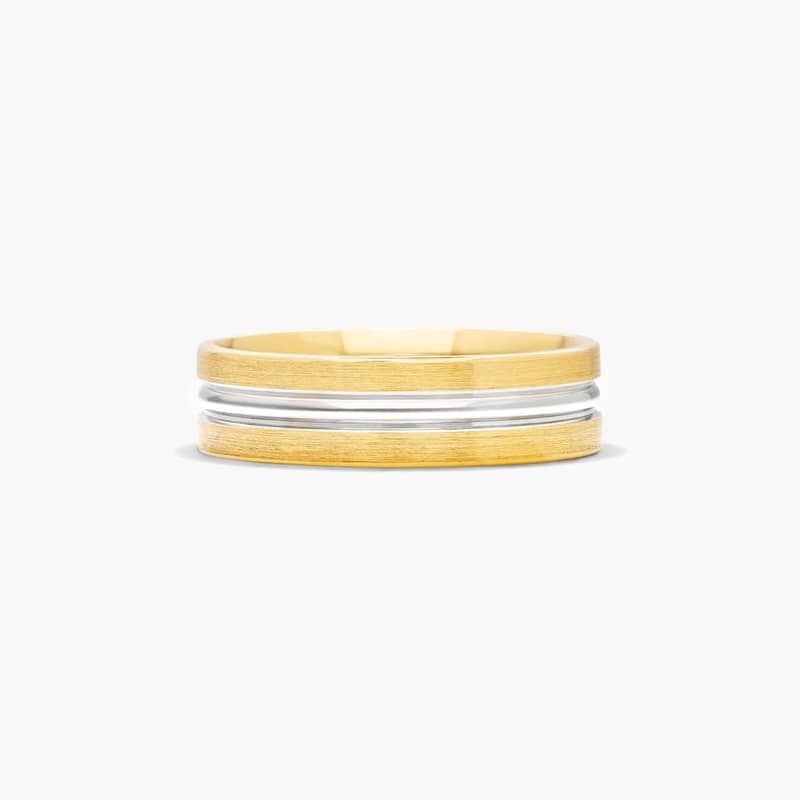Grooved Men's Wedding Band In 14K Yellow And White Gold (6.00mm)
