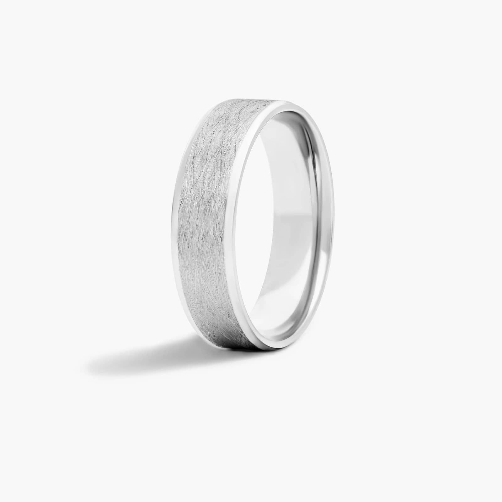 Wire Finish Men's Wedding Band In 14K White Gold (6.00mm)