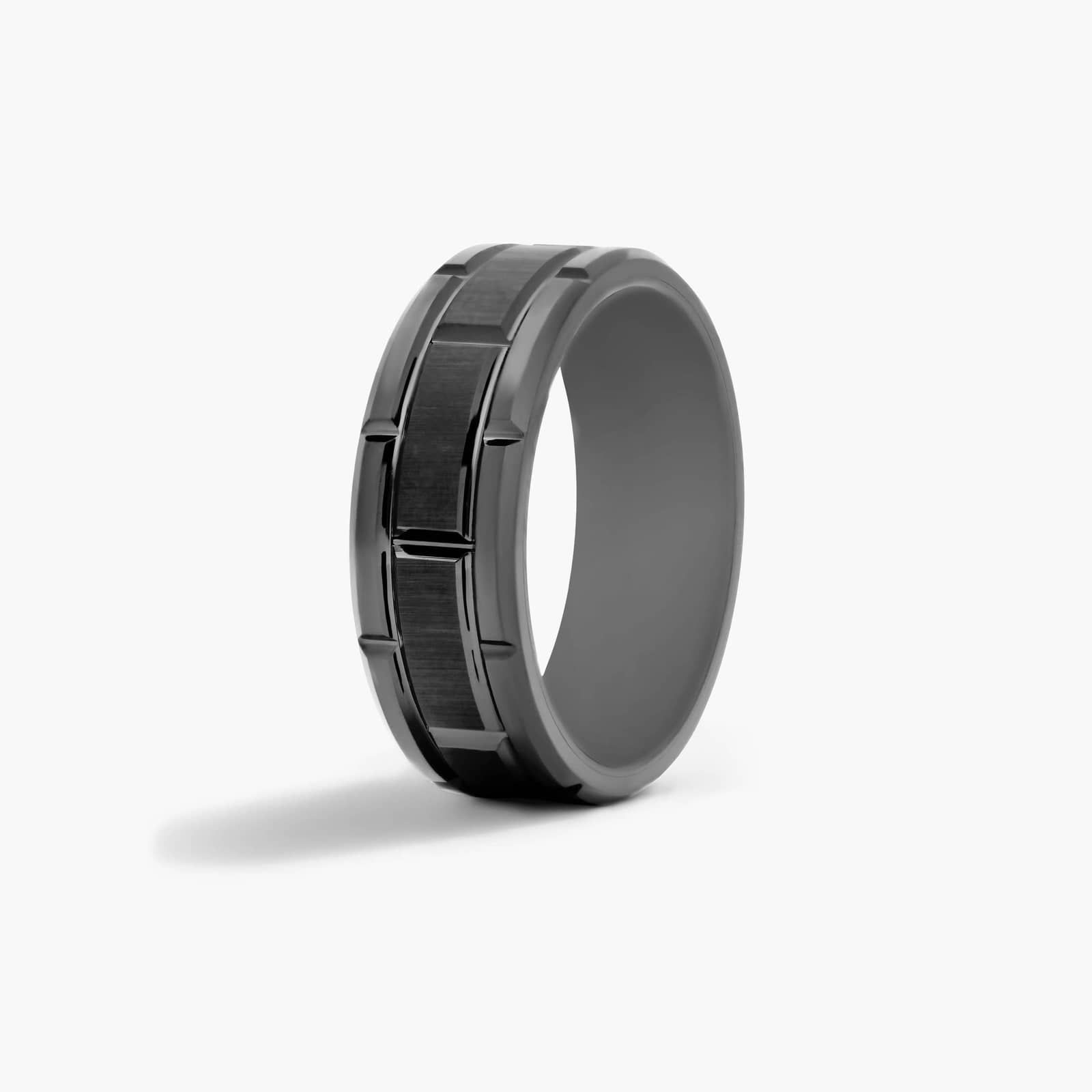 Vertical Pattern Men's Wedding Band In Black Tungsten Carbide by TRITON (8.00mm)