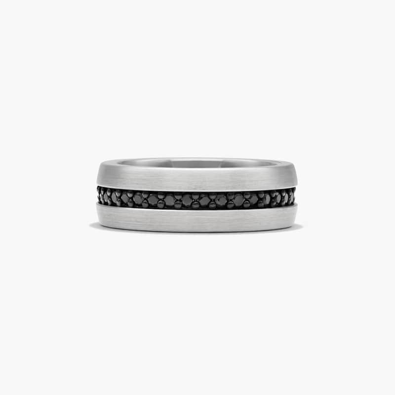 Men's Black Sapphire Wedding Band In White Tungsten Carbide by TRITON (8.00mm)
