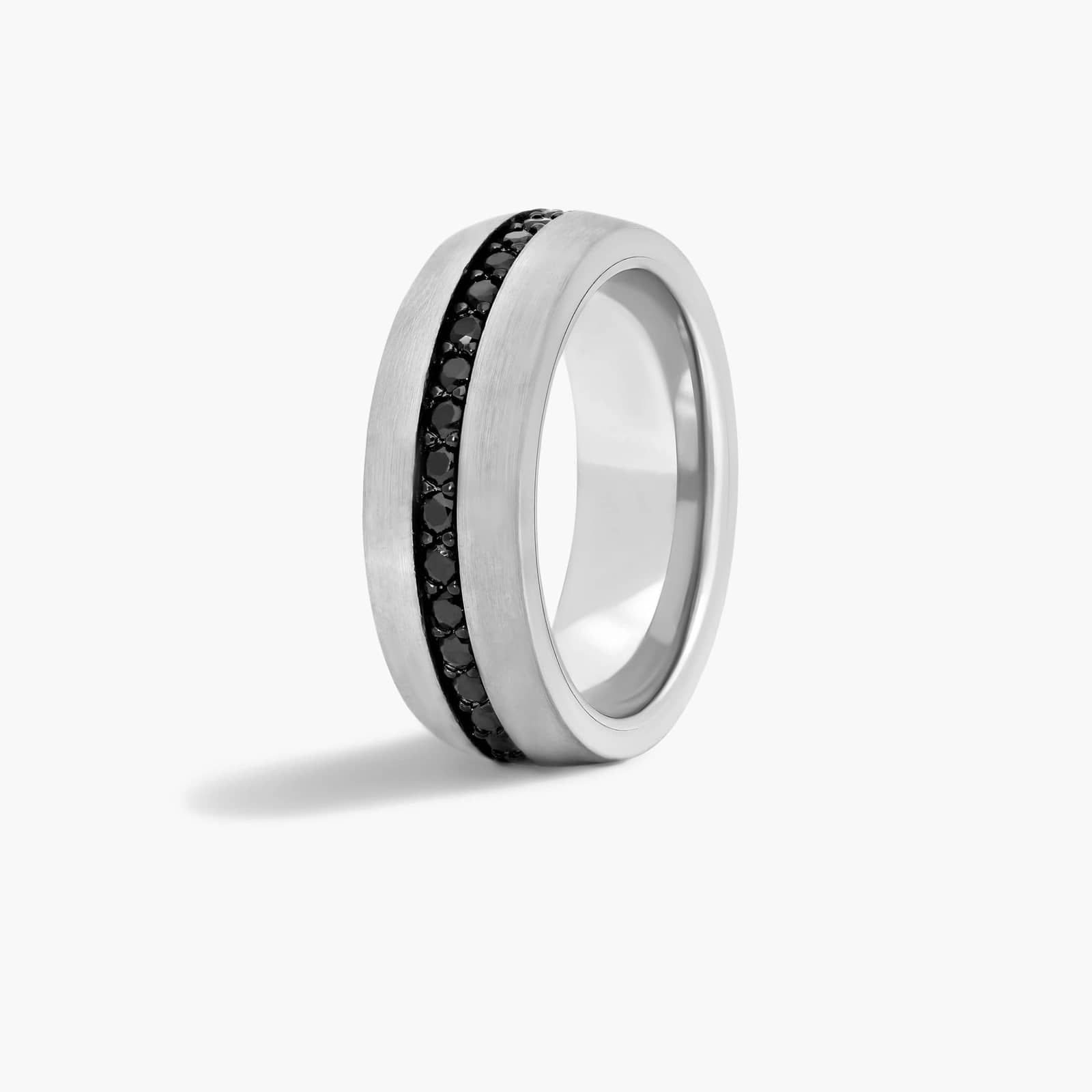 Men's Black Sapphire Wedding Band In White Tungsten Carbide by TRITON (8.00mm)