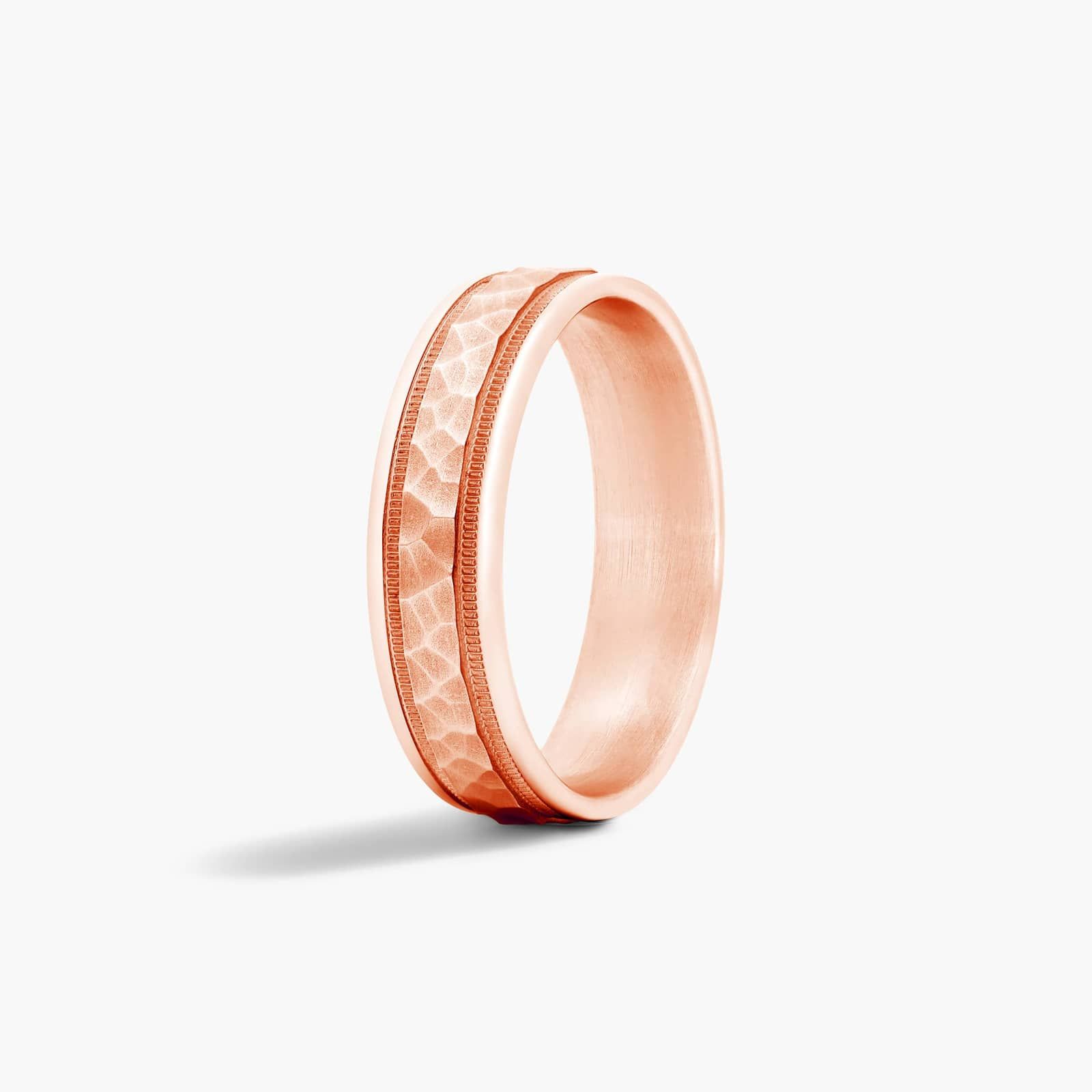 Comfort Fit Hammered Milgrain Men's Wedding Band In 14K Rose Gold (6.00mm)