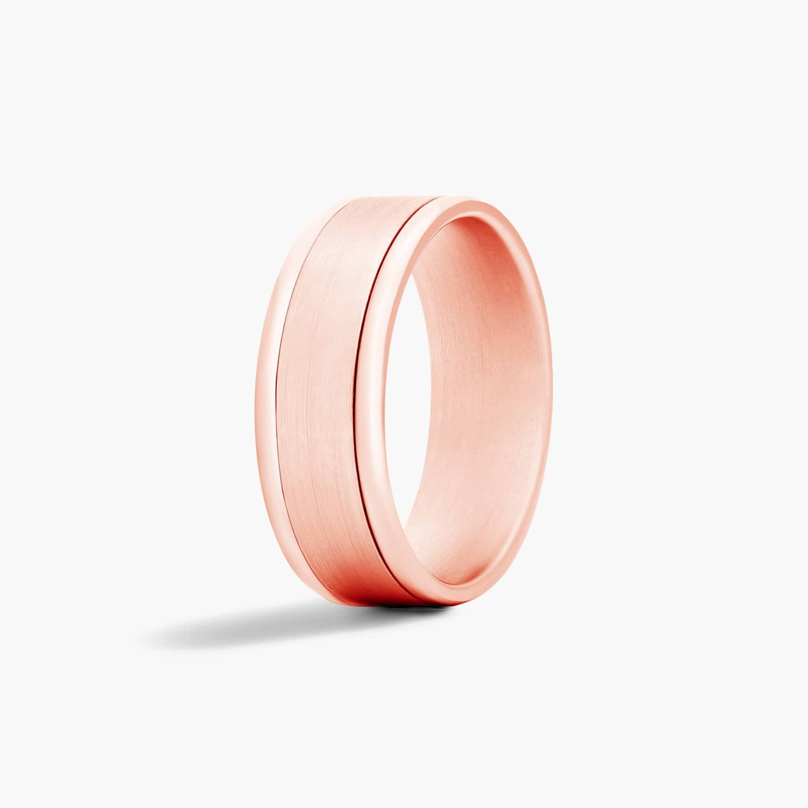Comfort Fit Satin Center Beveled Edge Men's Wedding Band In 14K Rose Gold (8.00mm)