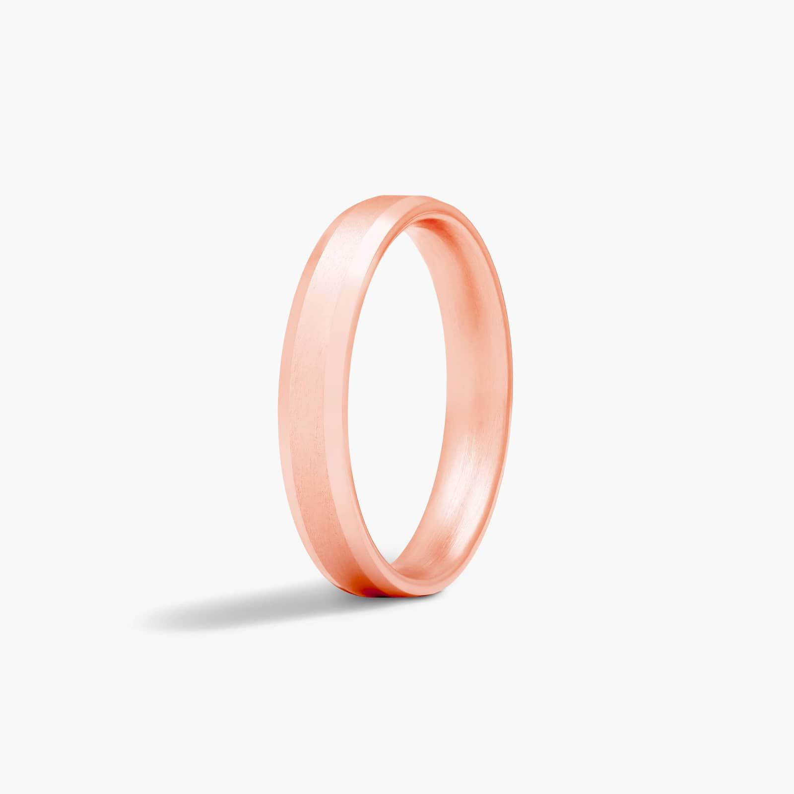 Comfort Fit Satin Beveled Edge Men's Wedding Band In 14K Rose Gold (4.00mm)